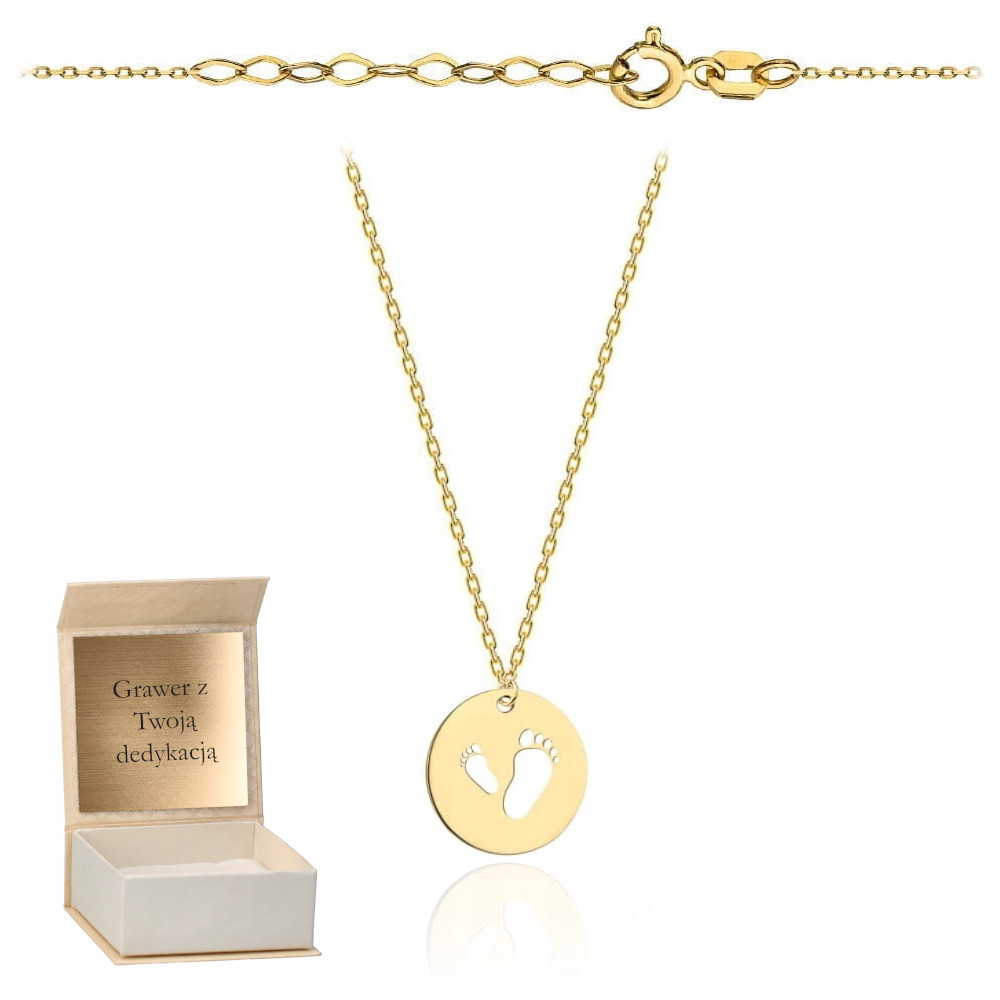 Zlatý náhrdelník Chodidla v plném kruhu zlato ryzost 585 Gravírování