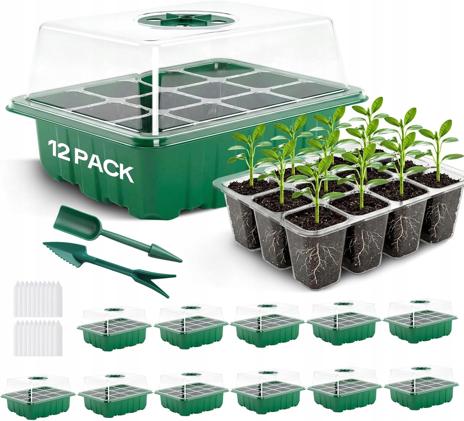 Mini skleník 12 ks 144 Buňky Podnosy pro výsev 0,8 mm