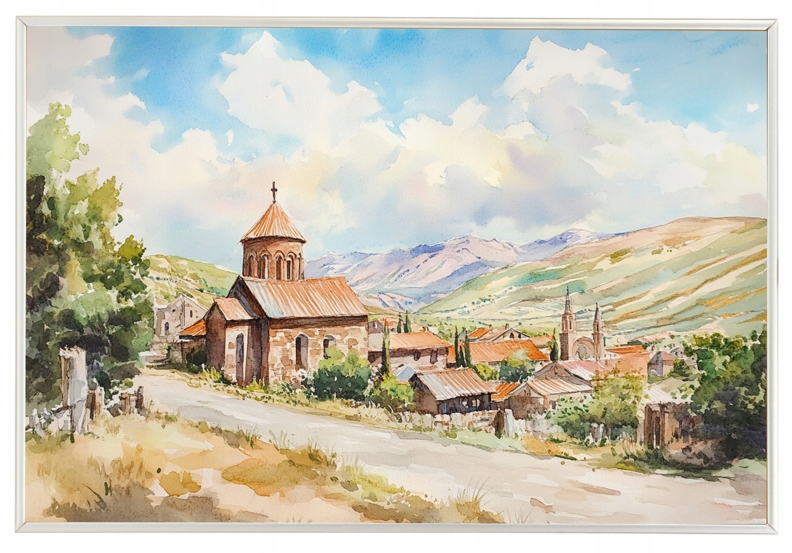 Rámeček S Hliníkovým Plakát Malebná Vesnice Klášter Hory Léto 60x40