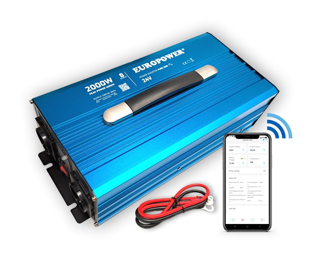 24V 230V 2000W PRZETWORNICA NAPIĘCIA DC/AC INWERTER CZYSTY SINUS BLUETOOTH