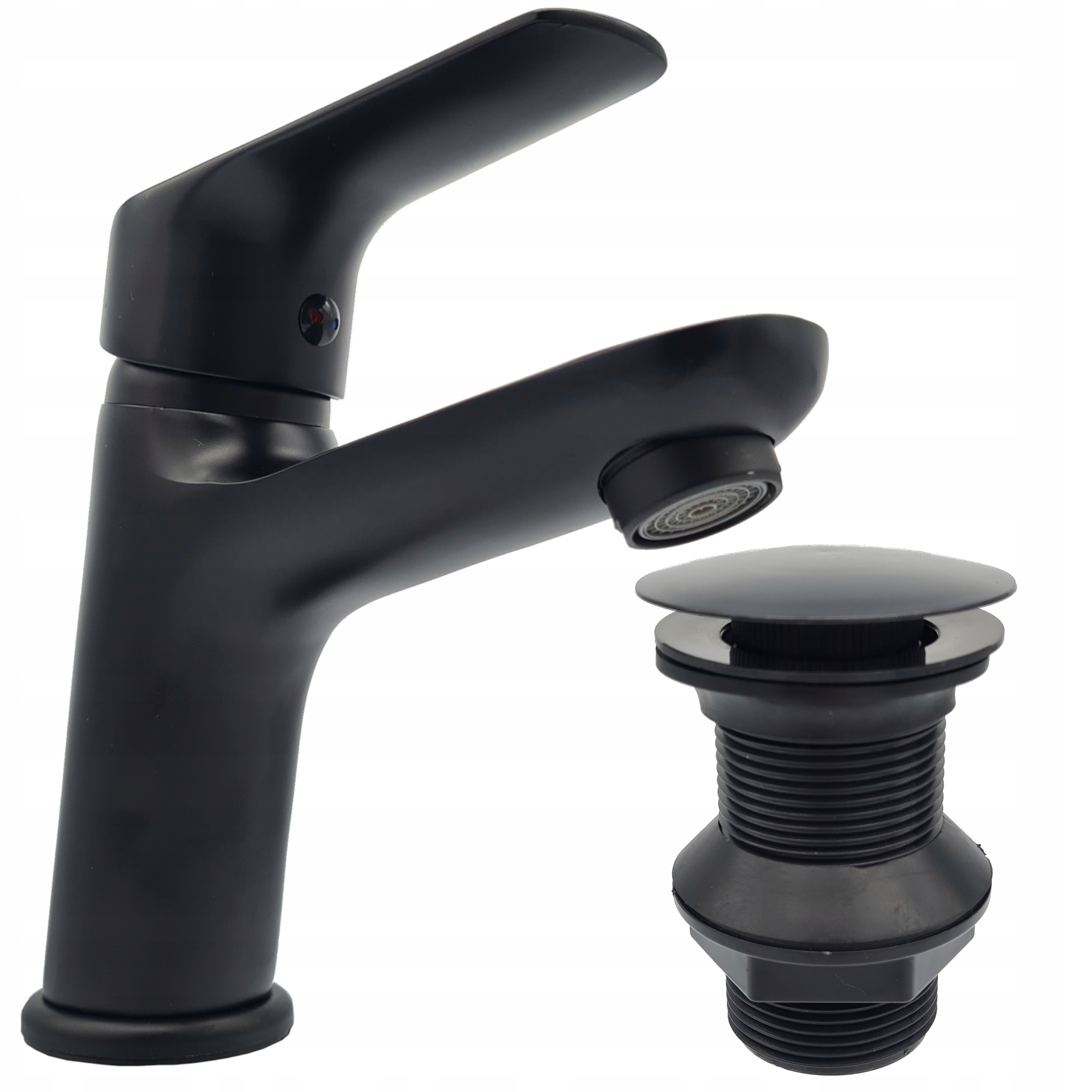 Bateria Umywalkowa Stojąca Czarna Zestaw Z Korkiem Loft Matowa