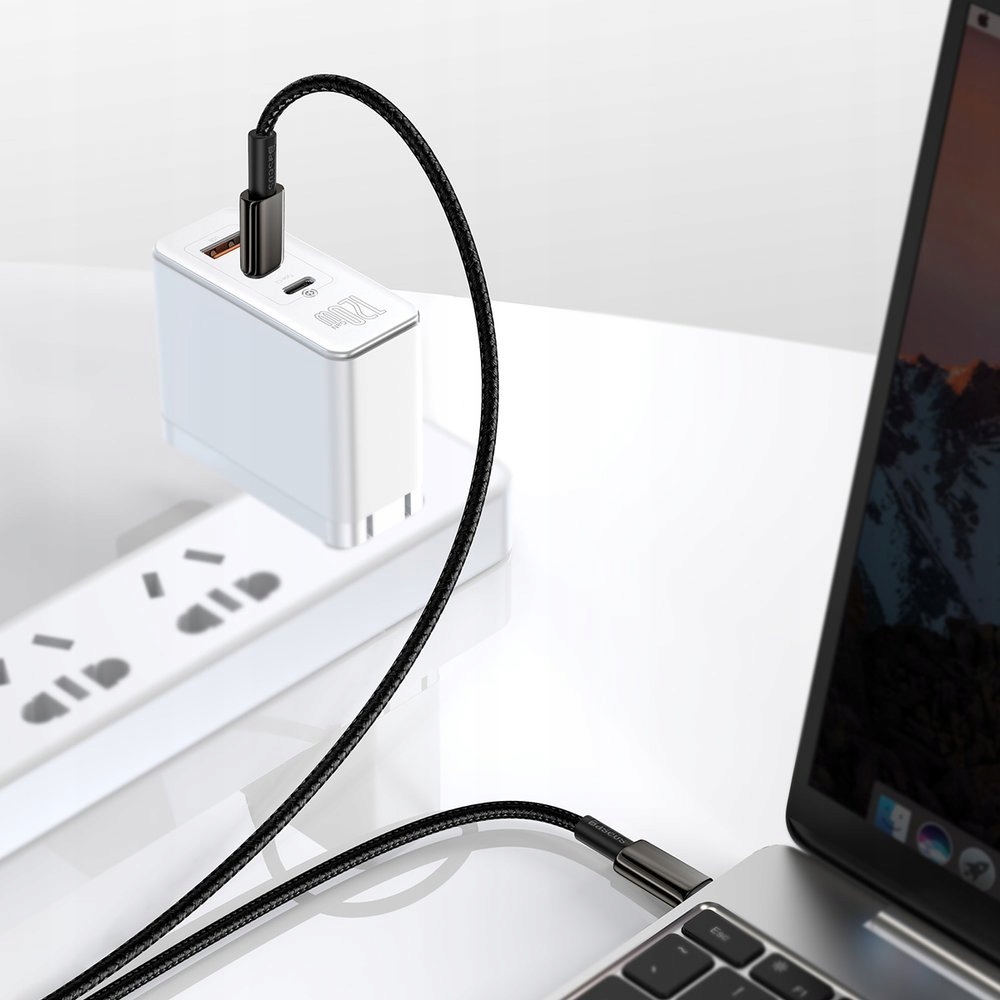 BASEUS SZYBKI KABEL USB-C/USB-C MOCNY PRZEWÓD DO TELEFONU KOMPUTERA 100W 1m Kolor czarny