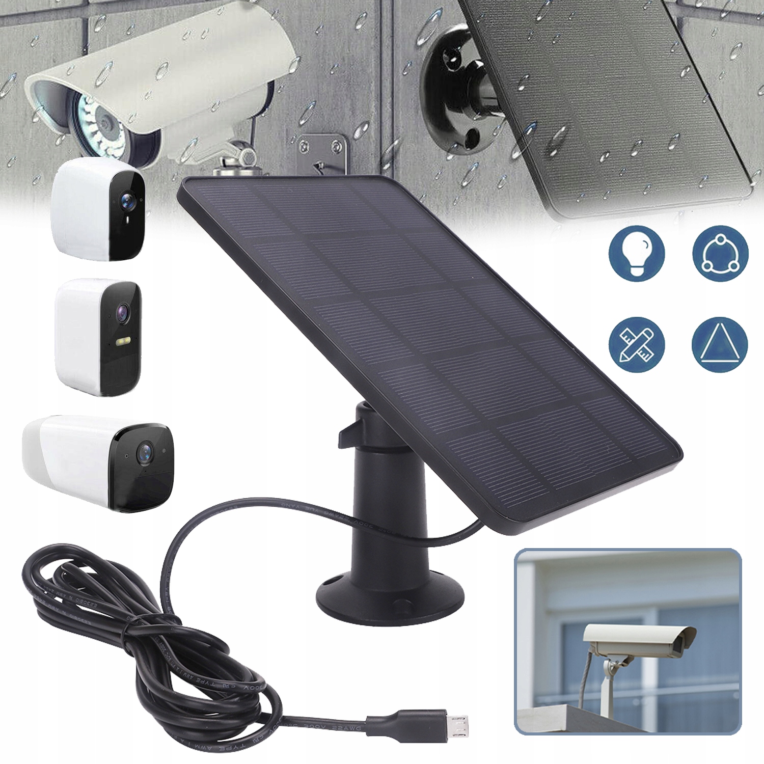 Wodoodporna Ładowarka Słoneczna IP65 Do Kamer Eufycam Essential Spotlight