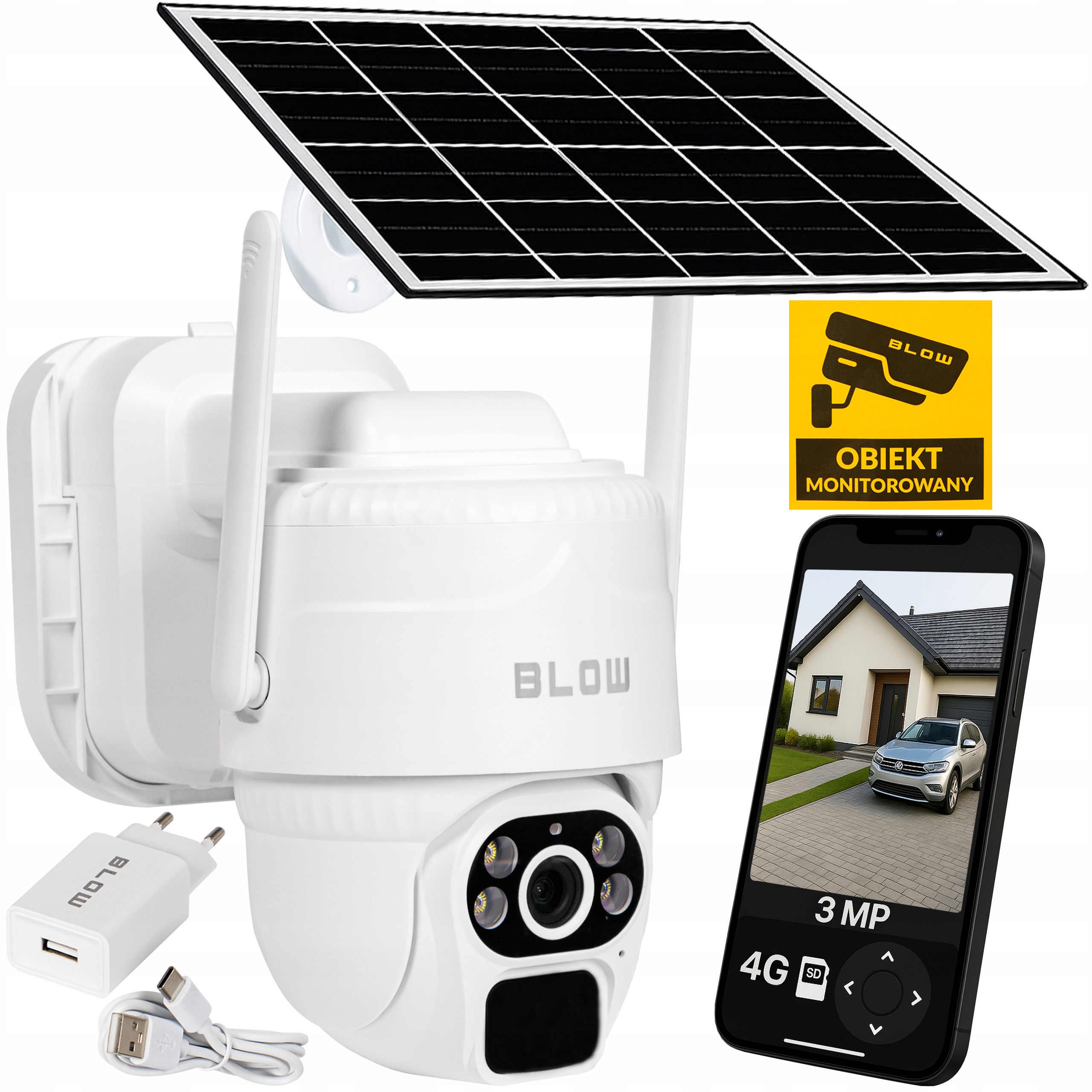 3MP Kamera 4G Solárna Lte Sim Gsm Na Vonkajšiu Otočnú Kartu IP66 Led Pir