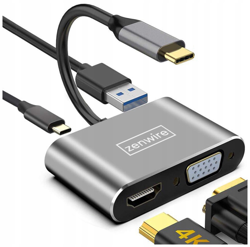 

Adapter Hub Przejściówka Usb-c 4W1 Hdmi 4K Vga Usb