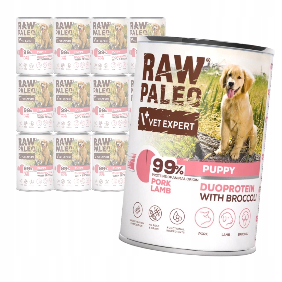 Raw Paleo Puppy 12x400g Vlhké Krmivo pro štěňata Vepřové jehněčí maso