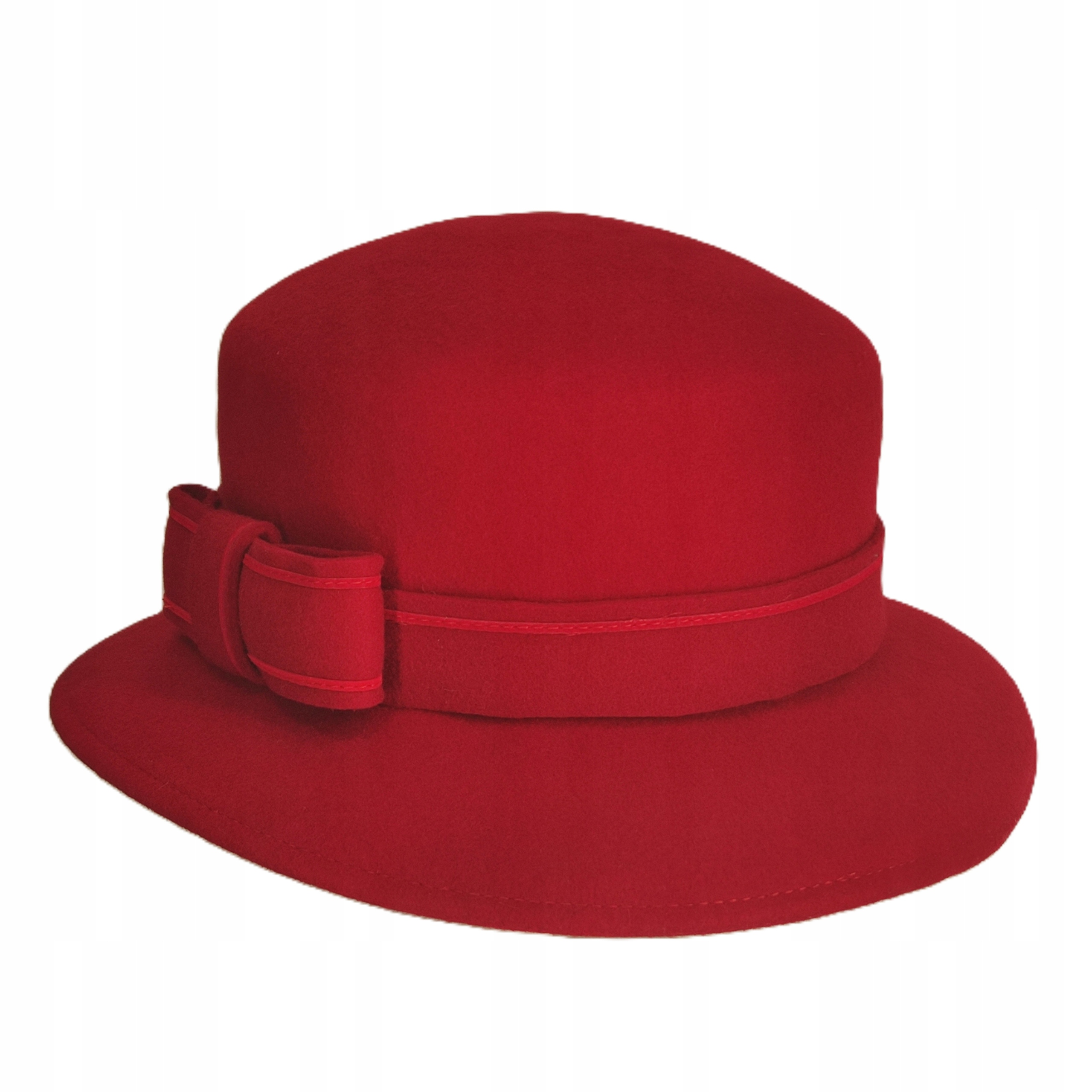 Dámský vlněný plstěný klobouk elegantní Červený plst 57/58 cm Sop Polský