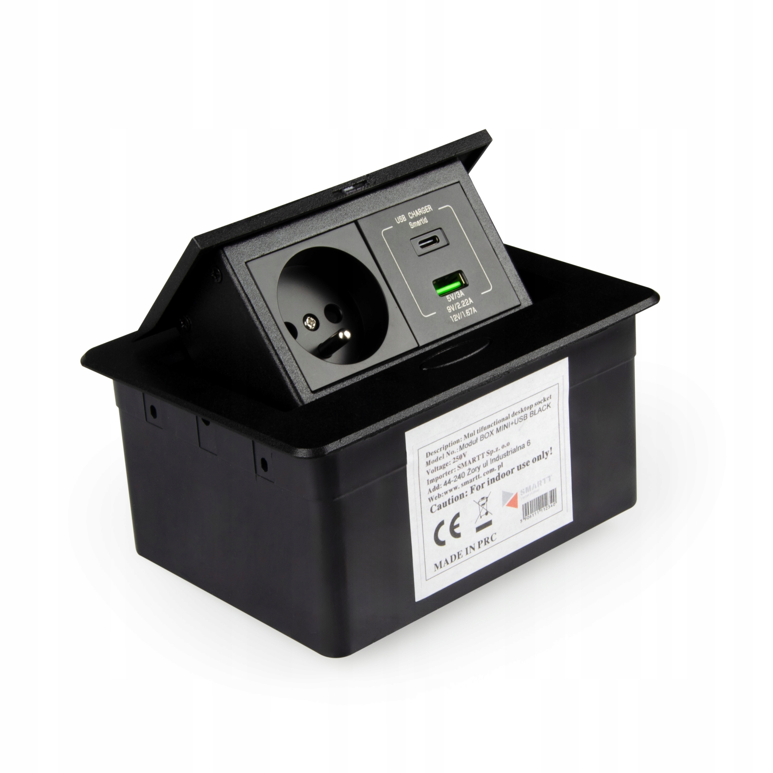 Nábytková zapuštěná zásuvka na desku zasunutelná do pracovní desky 1 x 230V 2 x Usb černá