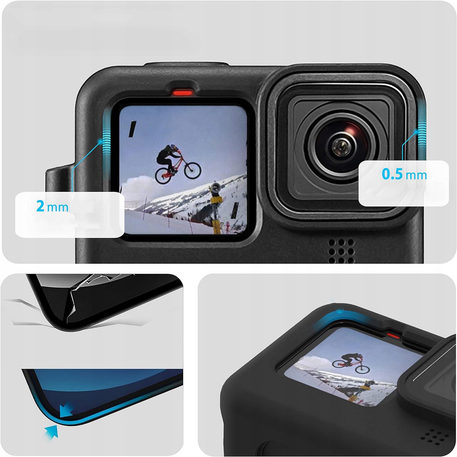 Etui ochronne silikonowe + Folia hartowana do GoPro Hero 12 11 10 9 Marka Bedee