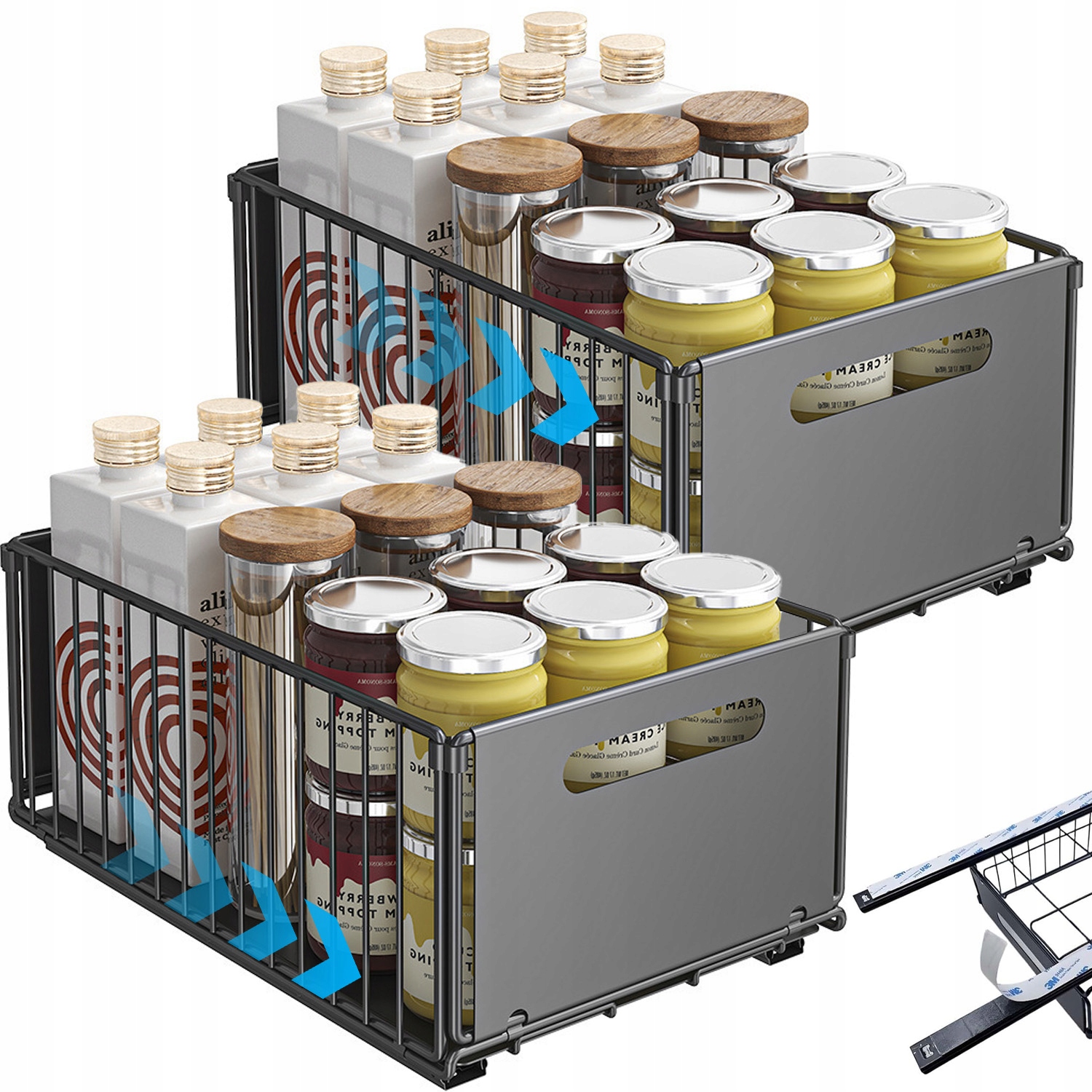 Univerzální výsuvný organizér z uhlíkové oceli do kuchyně v koupelně