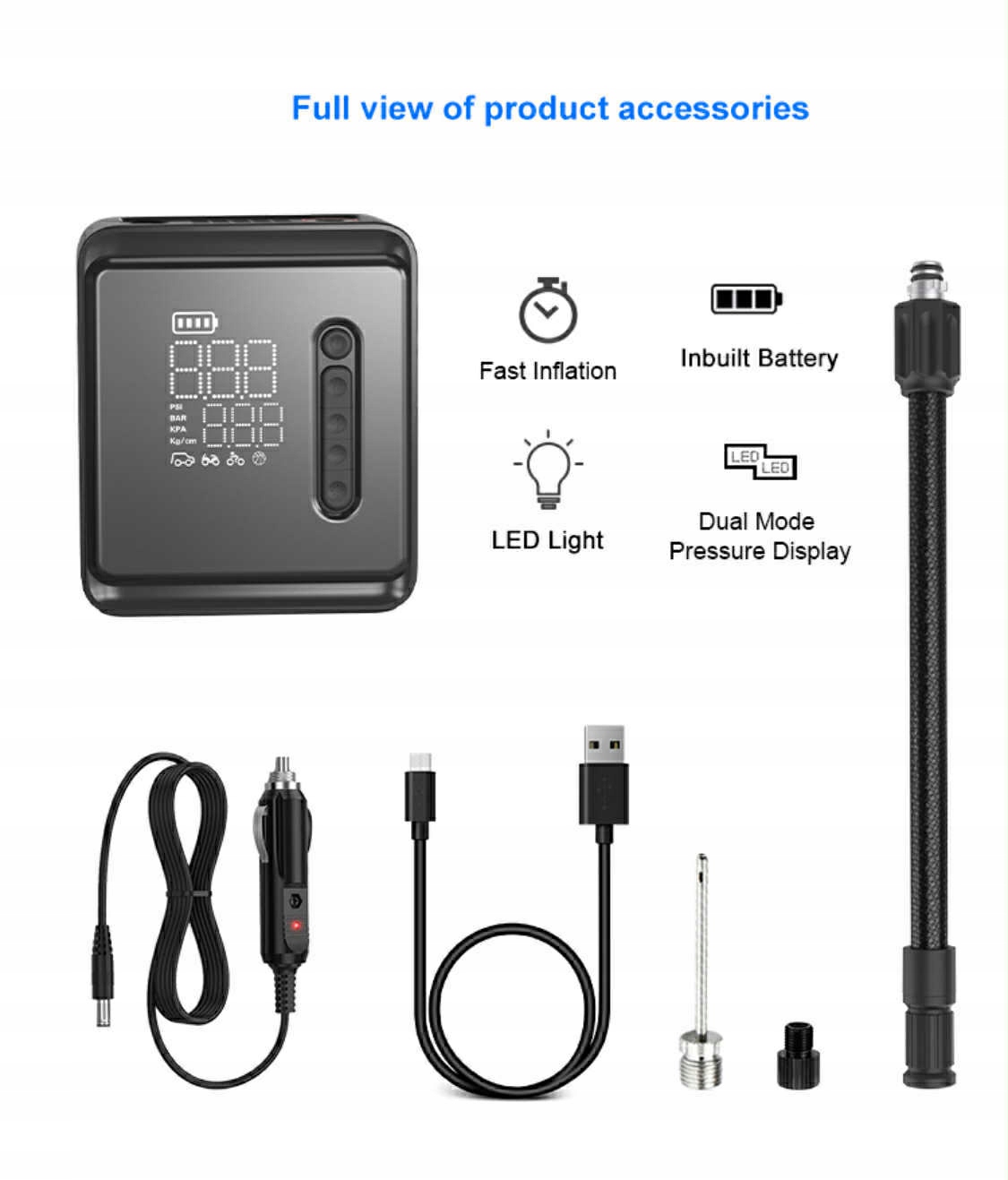 Elektrická Pumpa Kompresor pro matraci motocyklu a pneumatik 12V Led NW05