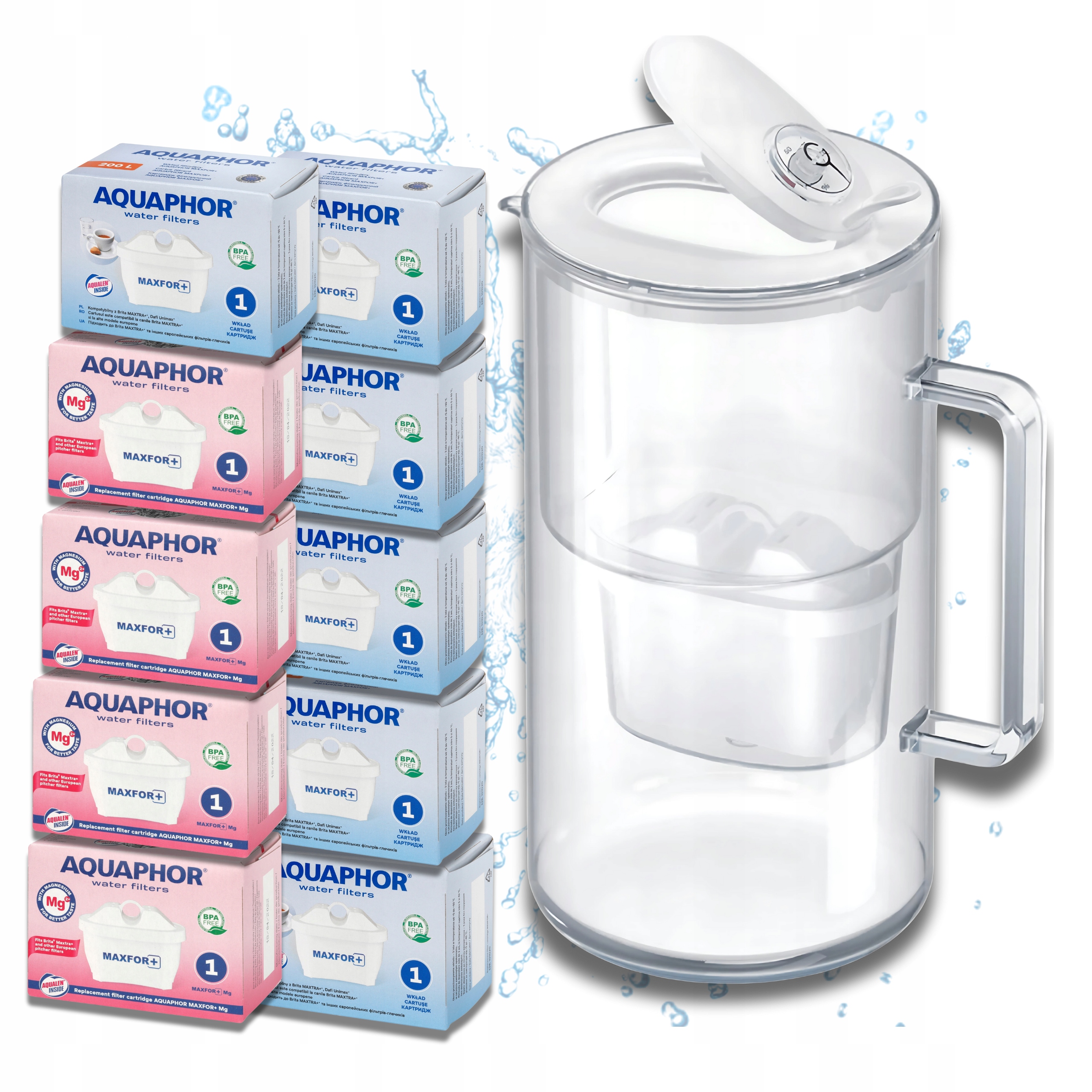 Filtrační konvice skleněná Aquaphor Glass bílá 10 filtrů Maxfor (4Mg+6)