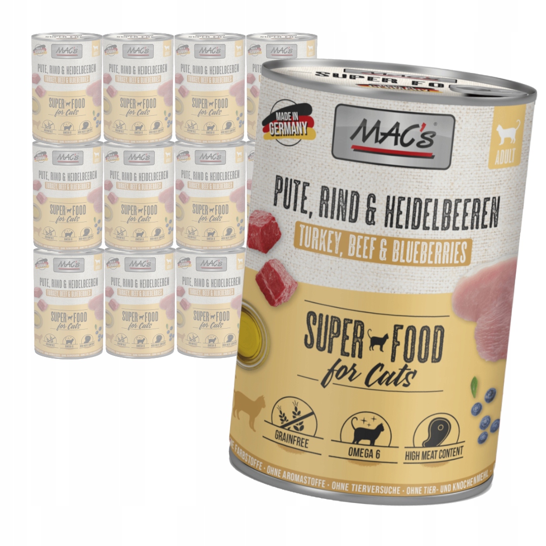 Levně MAC's Cat Mokré Krmivo Pro Kočky Krůta , borůvky 12x400g