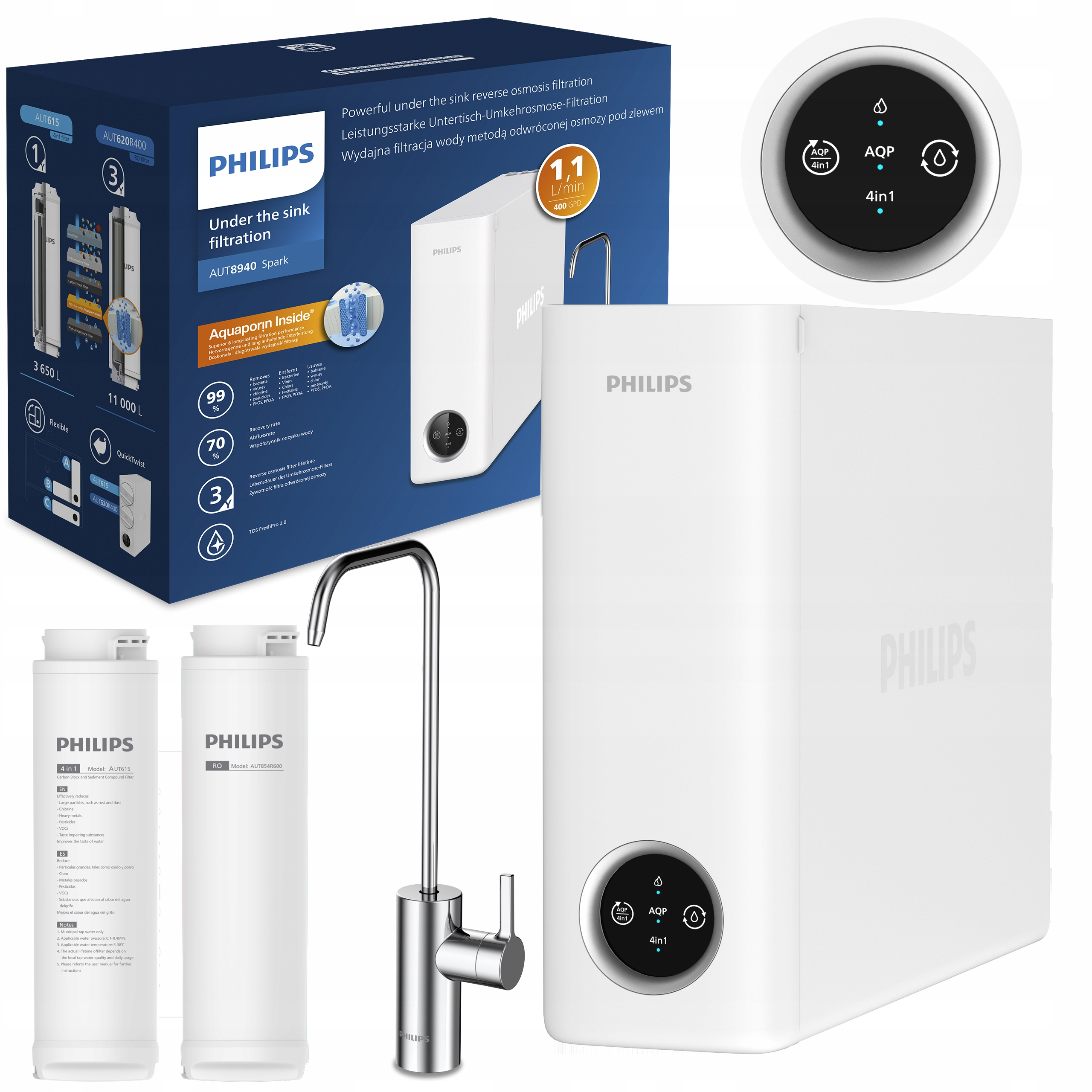 Philips filtr odwróconej osmozy pod zlew Ro bez zbiornika 400 Gpd AUT894