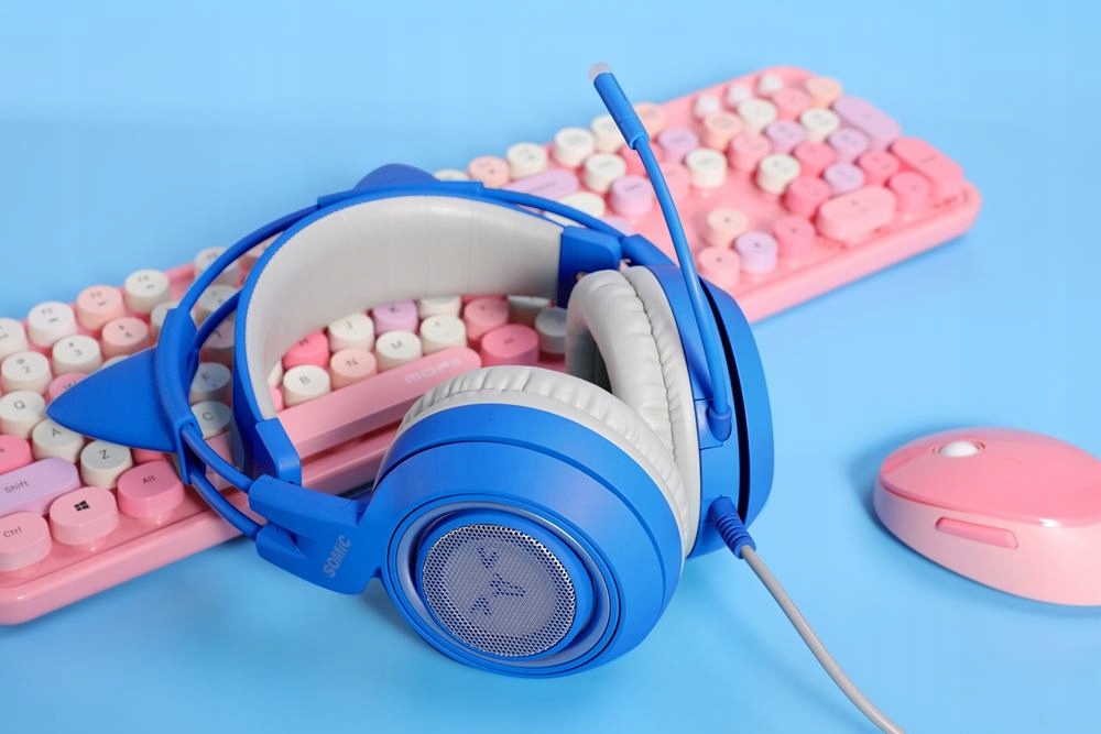 SŁUCHAWKI GAMINGOWE KOCIE USZY MIKROFON + PILOT Długość przewodu 1.5 m