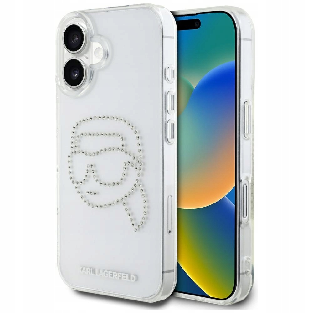 Pouzdro Karl Lagerfeld IML Rhinestones Karl Head pro iPhone 16 průhledný