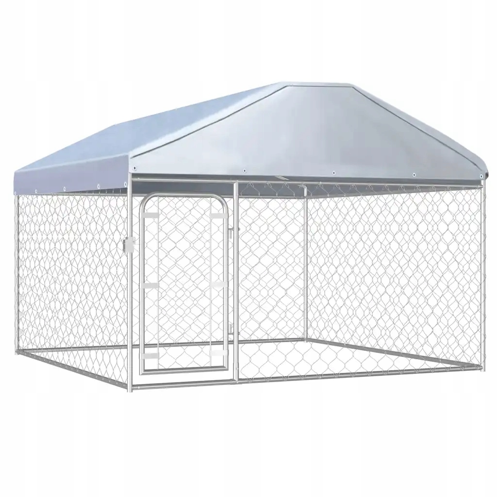 Kotec pro psy s Uv zastřešením, 200x200x100/135 cm, stříbrná