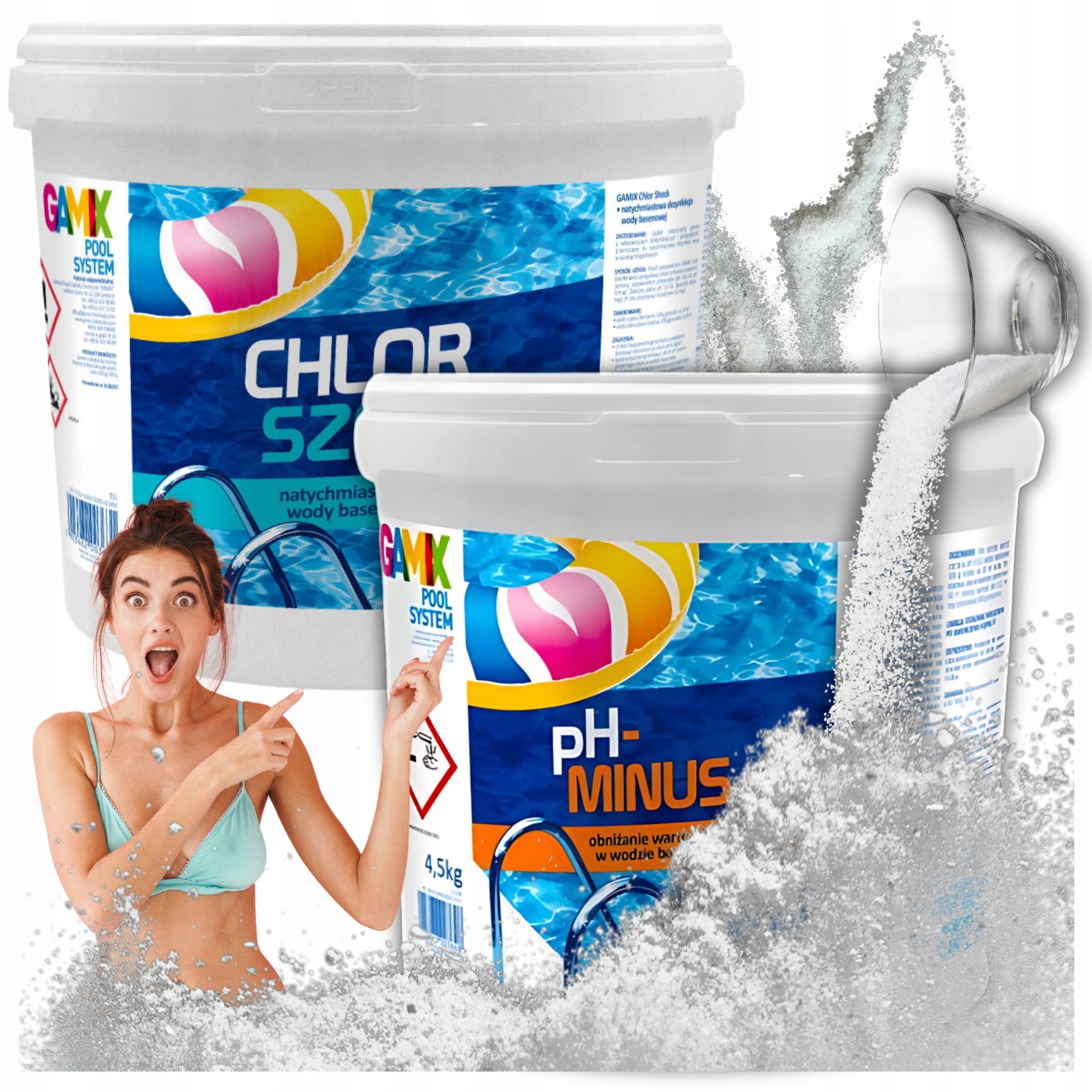 Chemia Basenowa Na Mętną Wodę Chlor Szok 3KG Ph- Minus 4,5KG Zestaw Basen