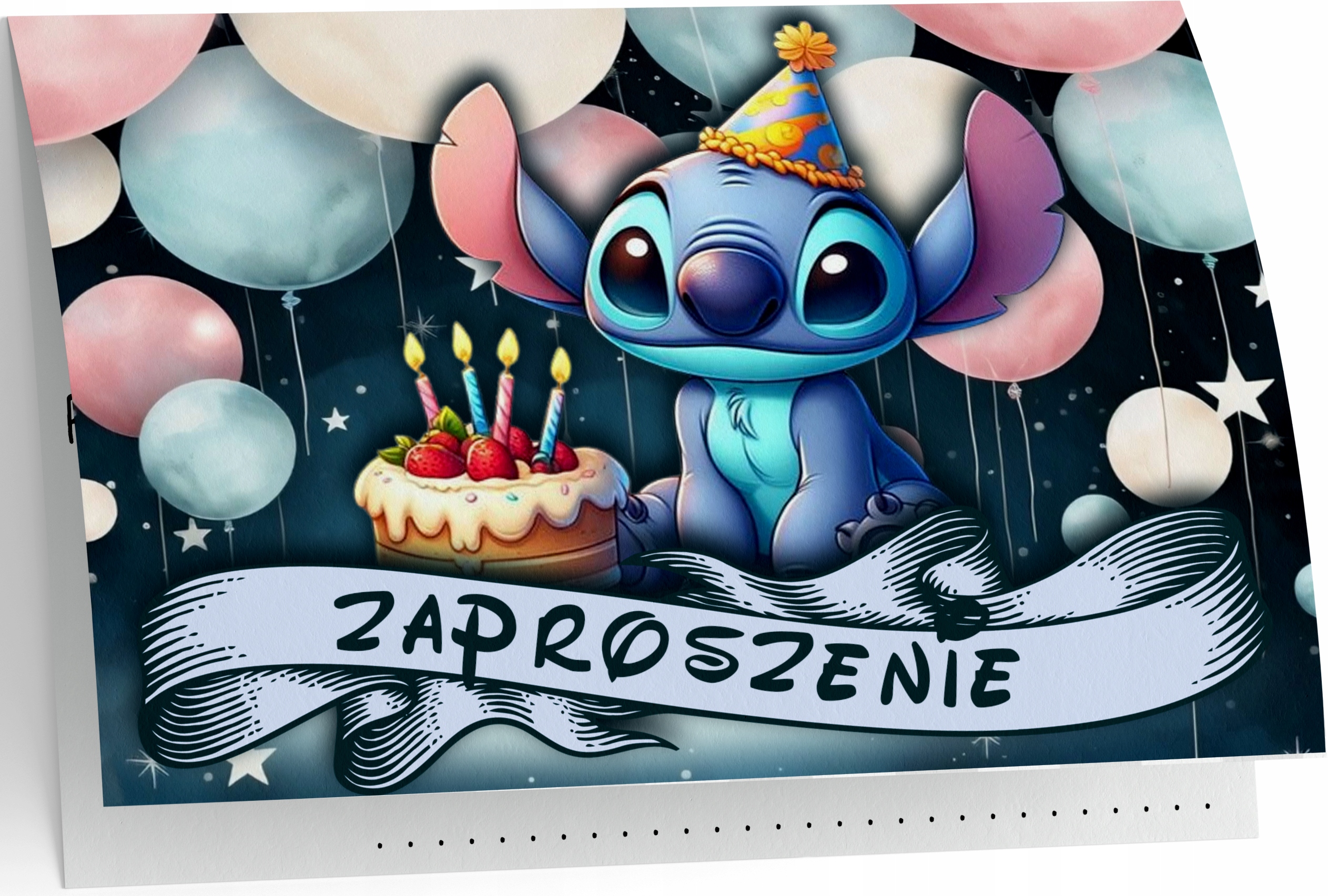 ZAPROSZENIE LILO I STICH STICZ BALONY ZAPROSZANIA URODZINOWE 20x15 cm
