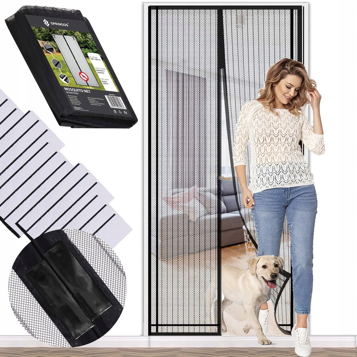 MOSKITIERA NA DRZWI BALKONOWE TARASOWE MAGNETYCZNA SIATKA 100x220cm MOCNA Kolor czarny
