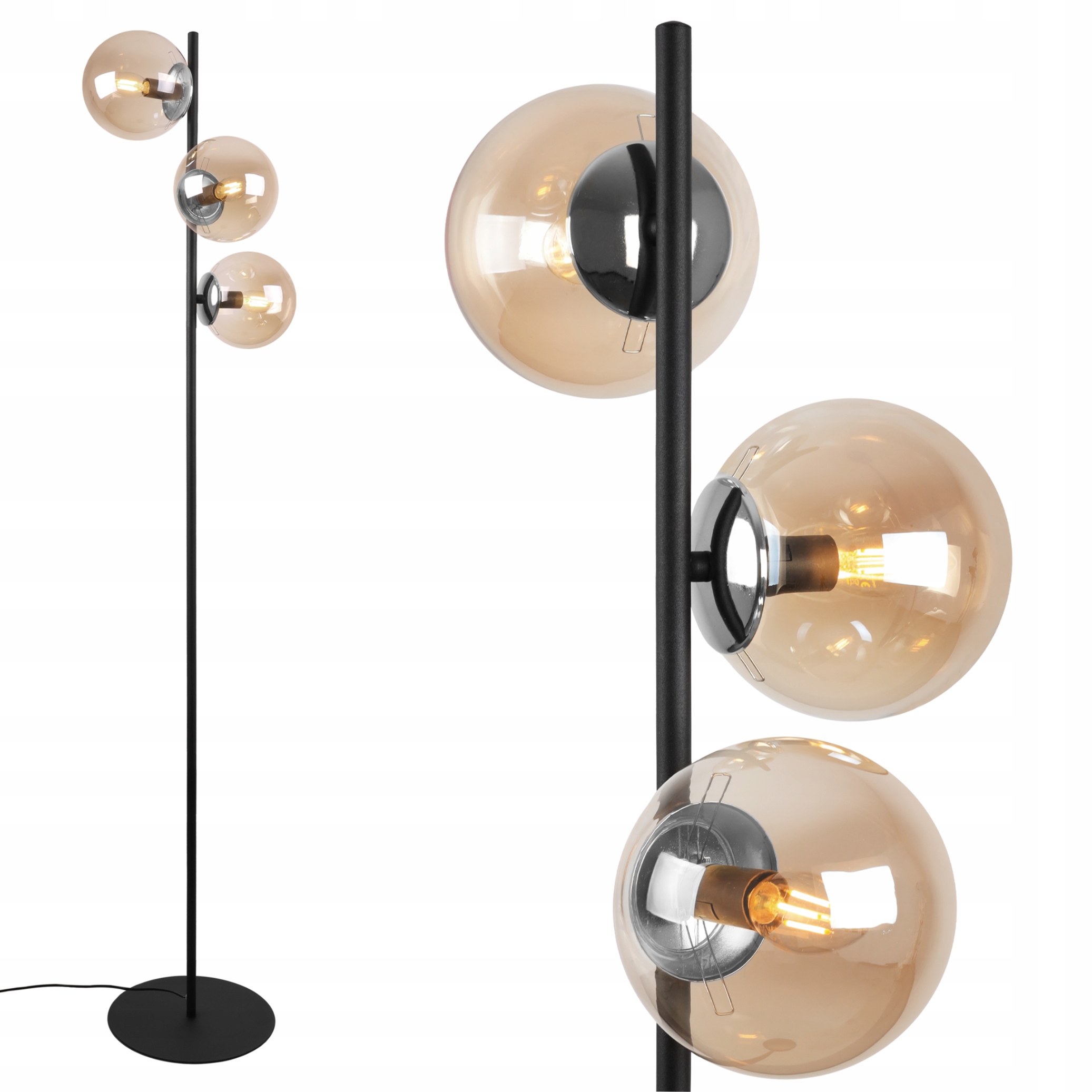 Stojaca Podlahová Lampa Seno Čierne Medové Sklo Do Spálne A Obývačky 163 CM