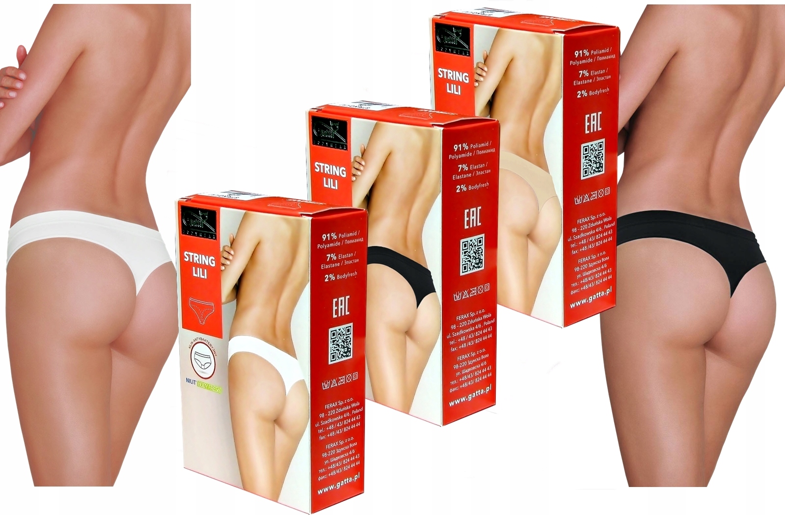 

_ 3-PAK Zestaw Gatta Bezszwowe Stringi LILI r.M