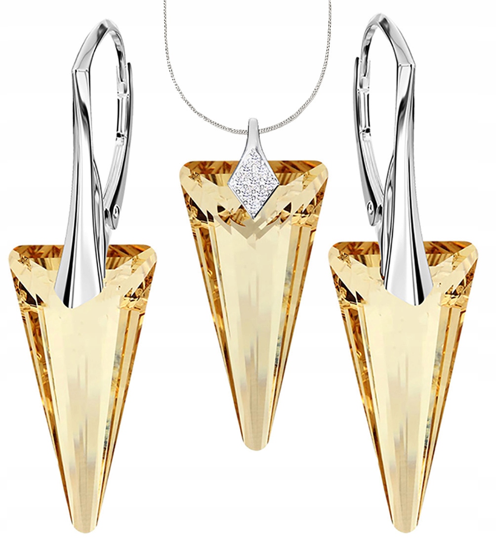 Sada stříbrných šperků Náušnice Náhrdelník Zirkony Trojúhelníky pro manželku