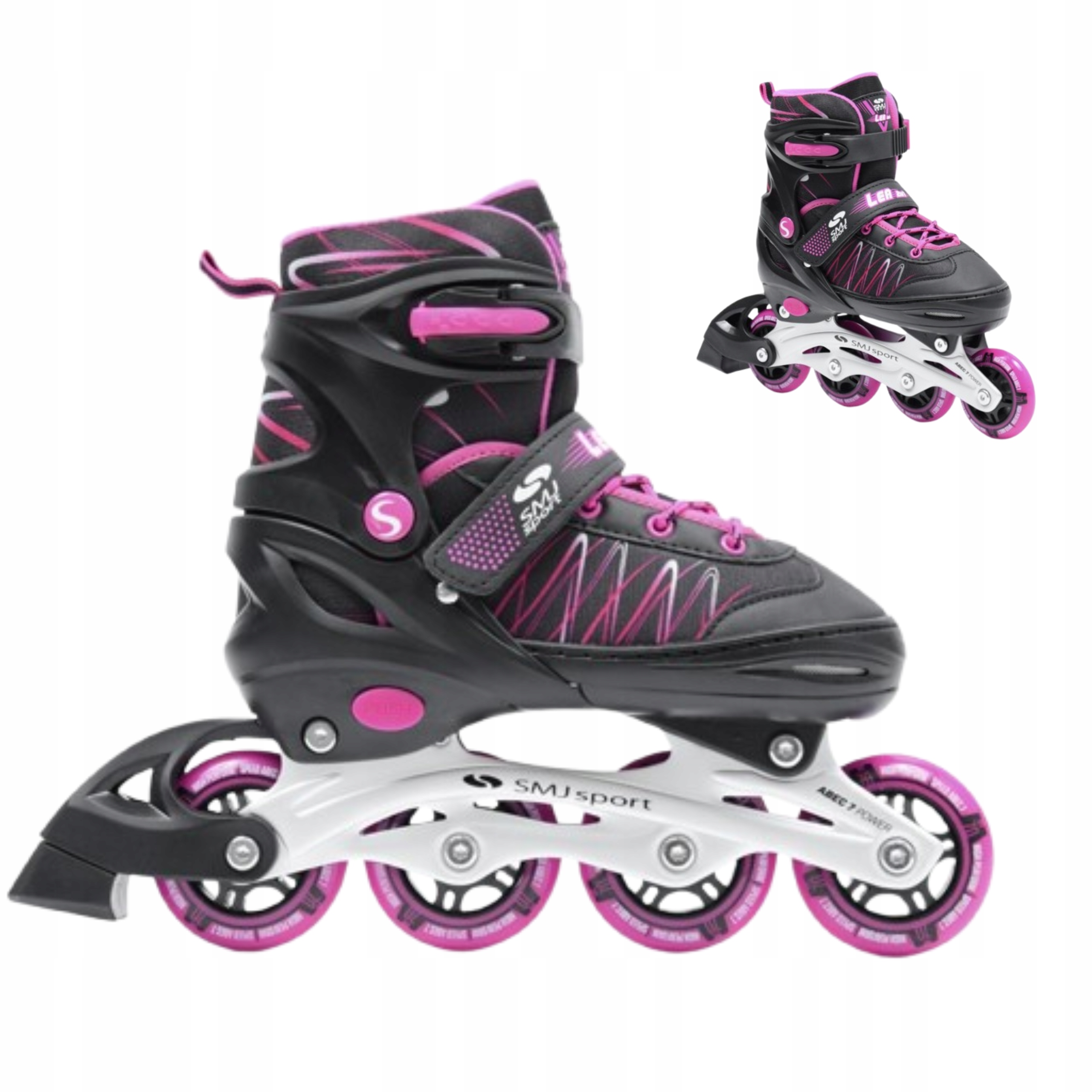 Brusle Na Led kolečkové brusle nastavitelné, růžové, černé, 3 kolečka, hliníková lyžina Smj sport