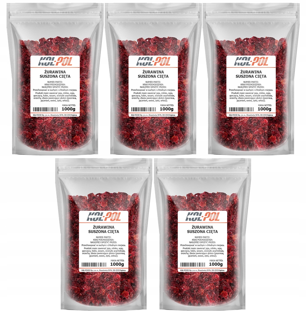 Sušené Brusinky 5 kg Řezané přírodní sladké ovoce vysoké kvality Kol-Pol