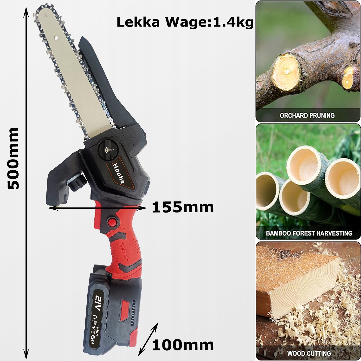 PIŁA ŁAŃCUCHOWA 8CAL BEZSZCZOTKOWA ELEKTRYCZNA PILARKA 2AKU+6mlOLEJ SMAROWY Napięcie akumulatora 21 V