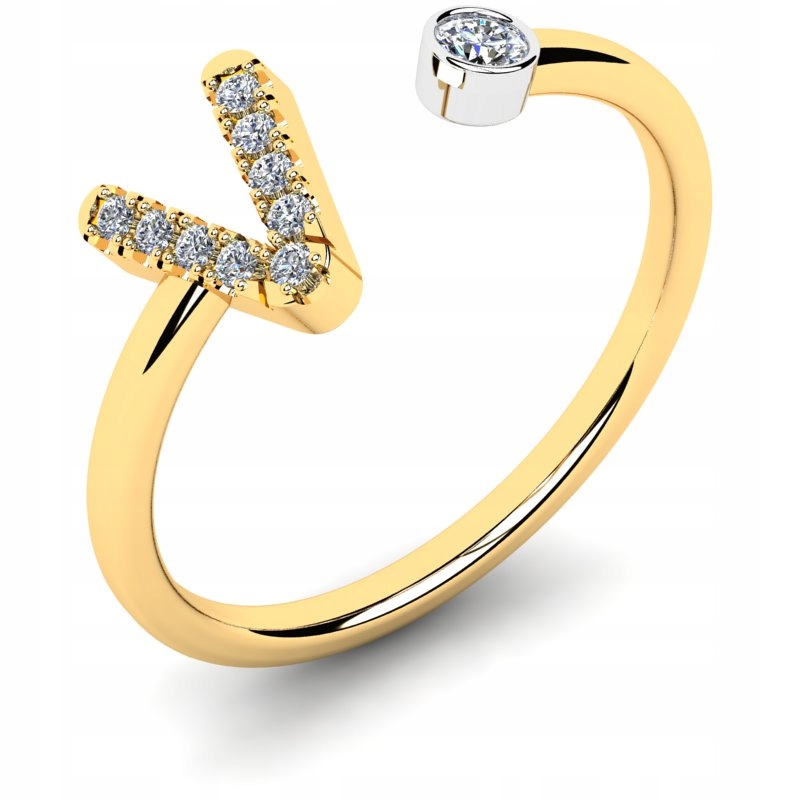 

Pierścionek Złoty Literka V Z Cyrkoniami