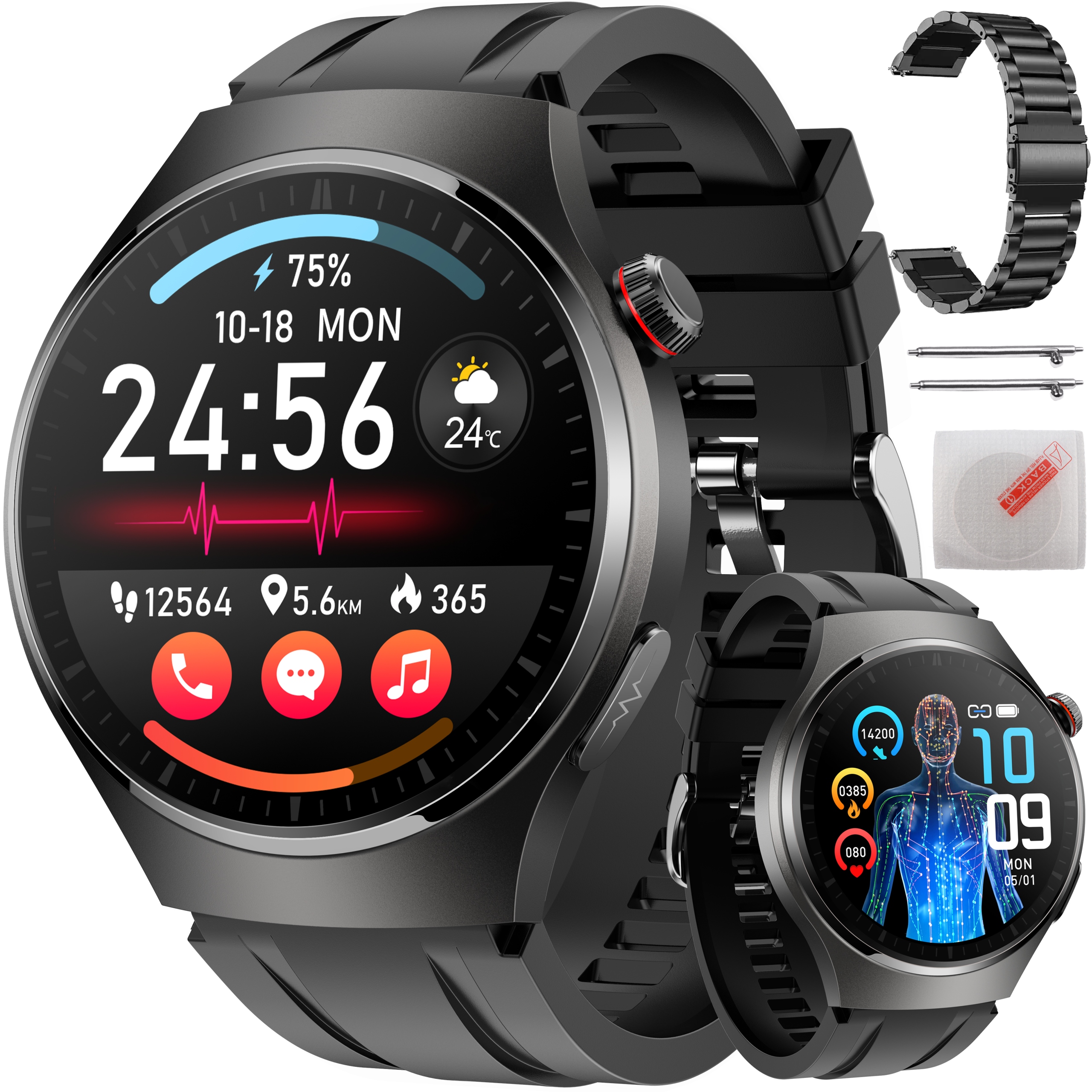 Smartwatch Zegarek Ekg Ciśnieniomierz Glukoza Raport Zdrowia Amoled 3paski