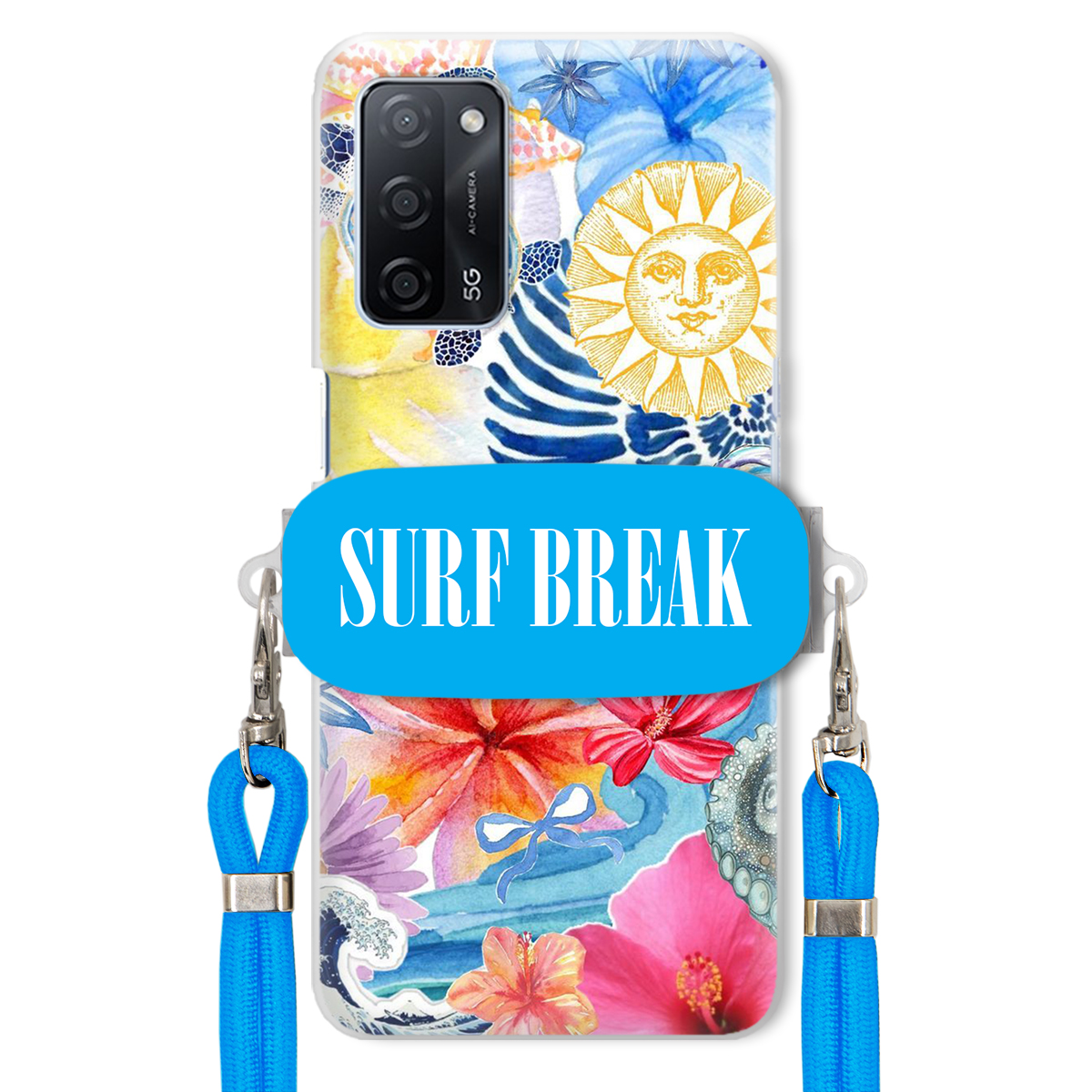 Puzdro pre Oppo A55 5G Modré Crossbody vodítko držiak Surf Break Lata