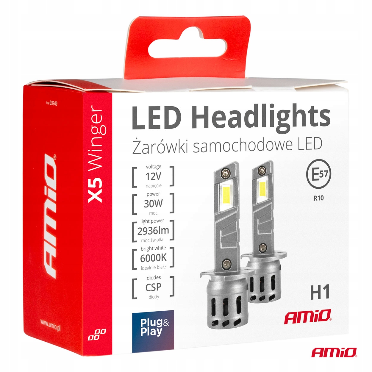 Żarówki samochodowe LED seria X5 Winger H1 6000K Canbus AMIO-03943 Rodzaj LED