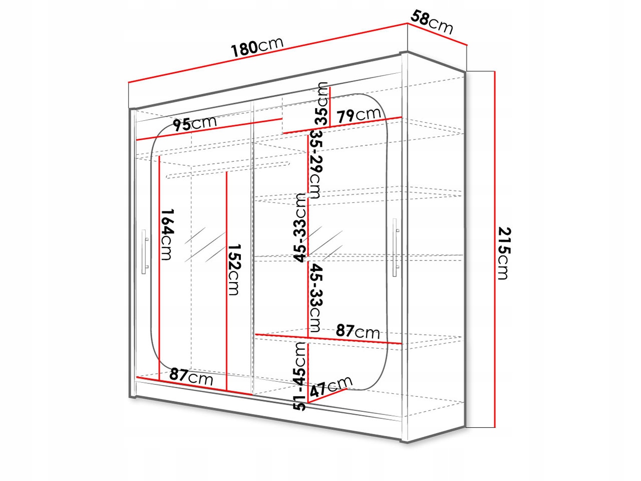 SZAFA Ubraniowa PRZESUWNA London VIII Garderoba Liczba szuflad brak informacji