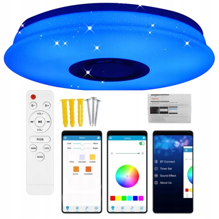 Stropní Svítidlo stropní svítidlo Led Rgb Aplikace Bluetooth Reproduktor Dálkový Ovladač 60W 40 cm