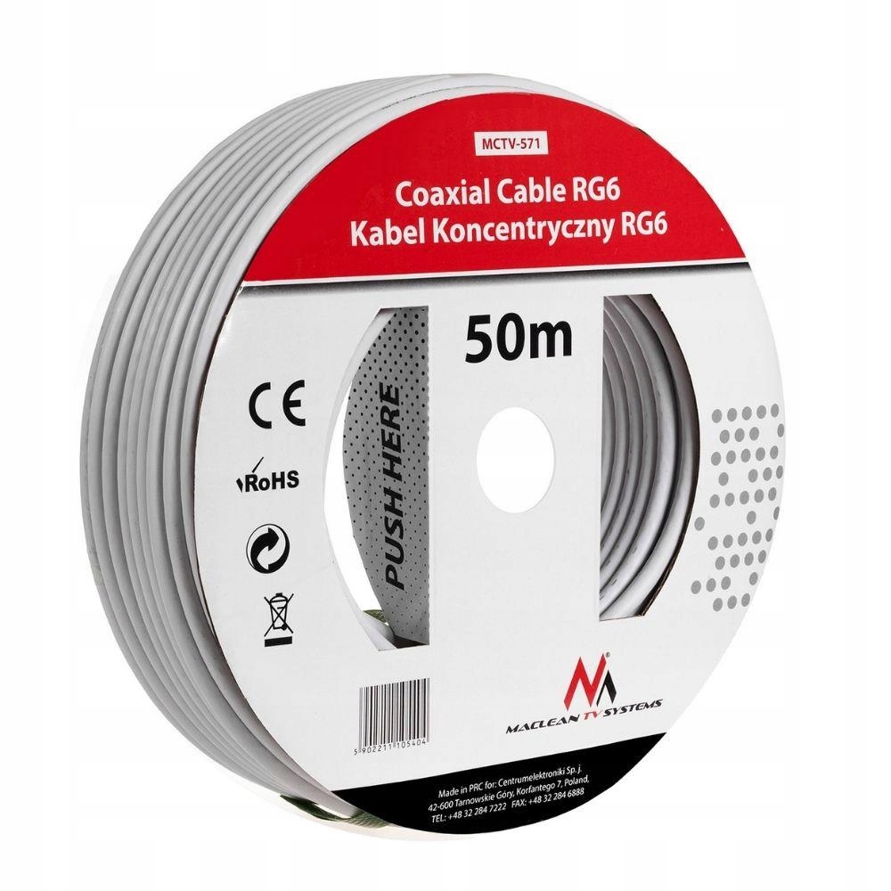 Kabel Maclean Koncentryczny Do Anteny Satelitarnej RG6 50M Wysokiej Jakoś