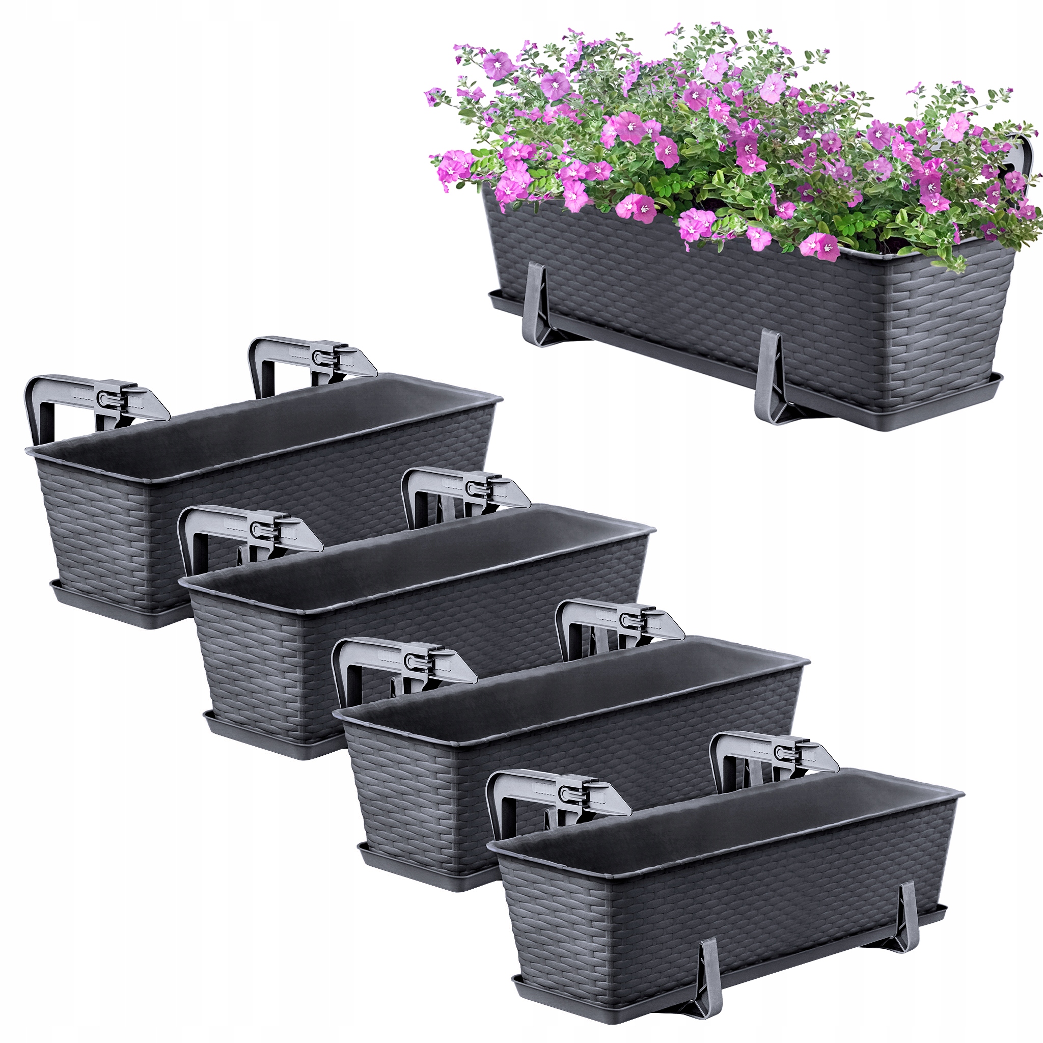 4x Skrzynka Balkonowa Doniczka Donica 60cm Z Uchwytami Grafit