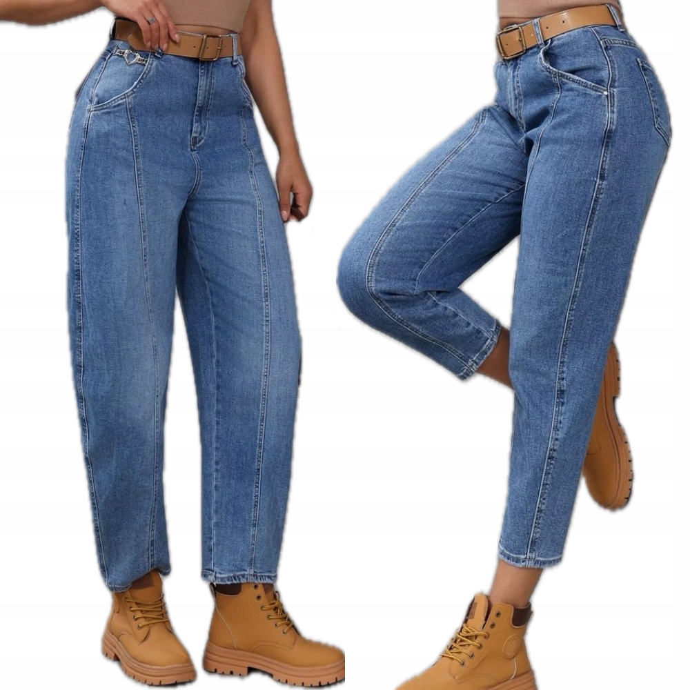 M.sara Modne Damskie Spodnie Jeansowe Balloon Fit Pionowe Przeszycia 42 XL