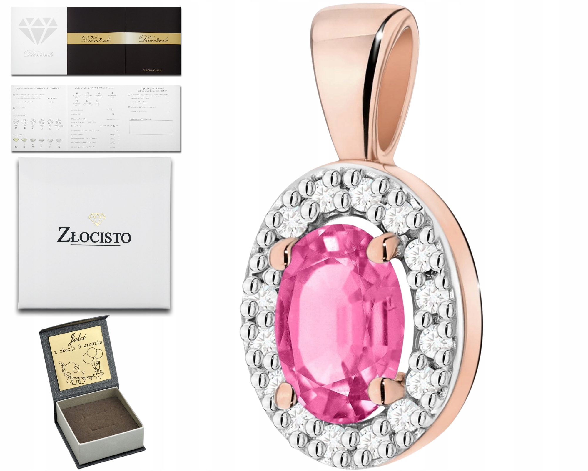 Růžový Zlatý Přívěsek Přívěsek S Růžovým Topazem Zlato 585 Dárek