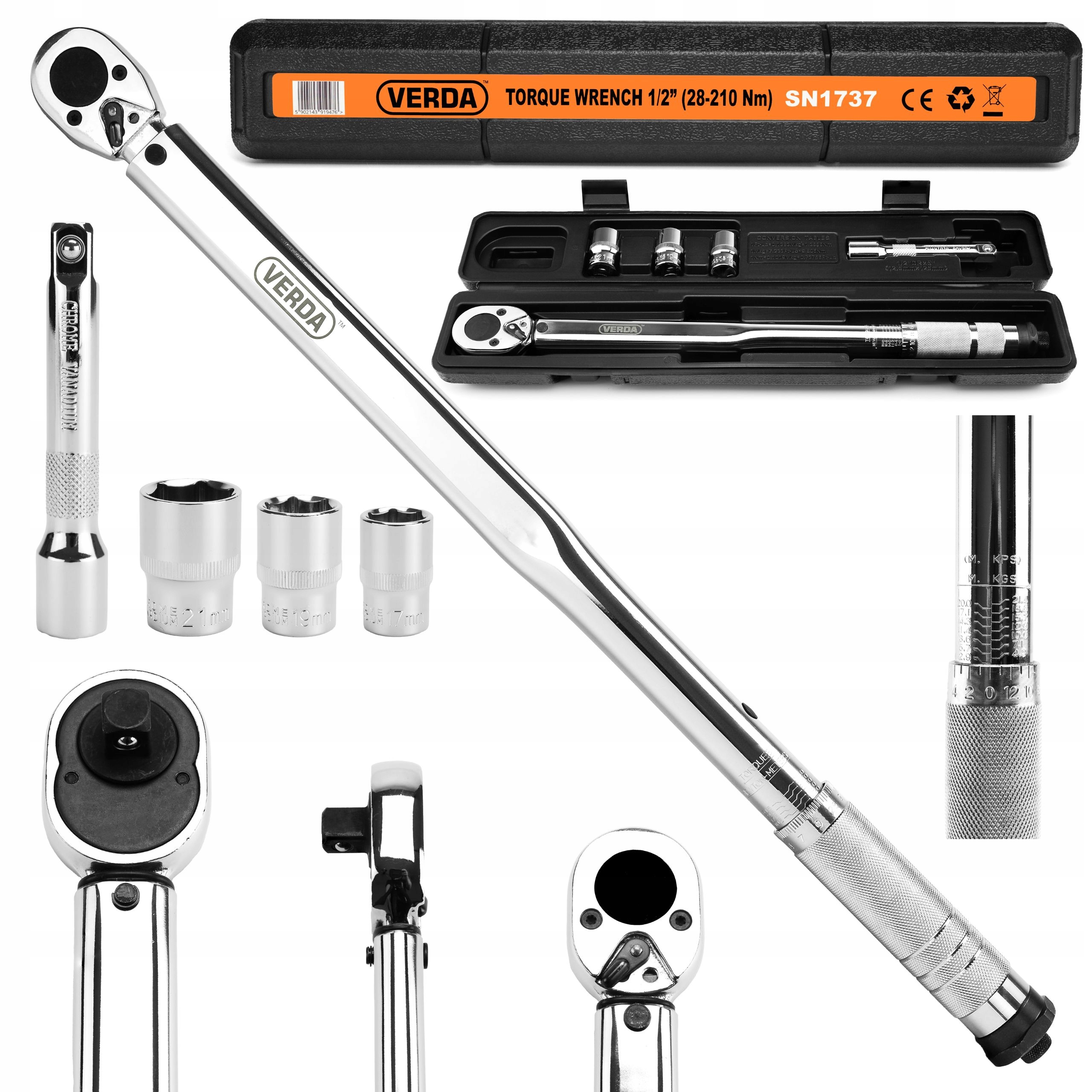 PODNOŚNIK SAMOCHODOWY ŻABA 2,5T KLUCZ DYNAMOMETRYCZNY DO KÓŁ 1/2" 28-210Nm Kod producenta SN10663