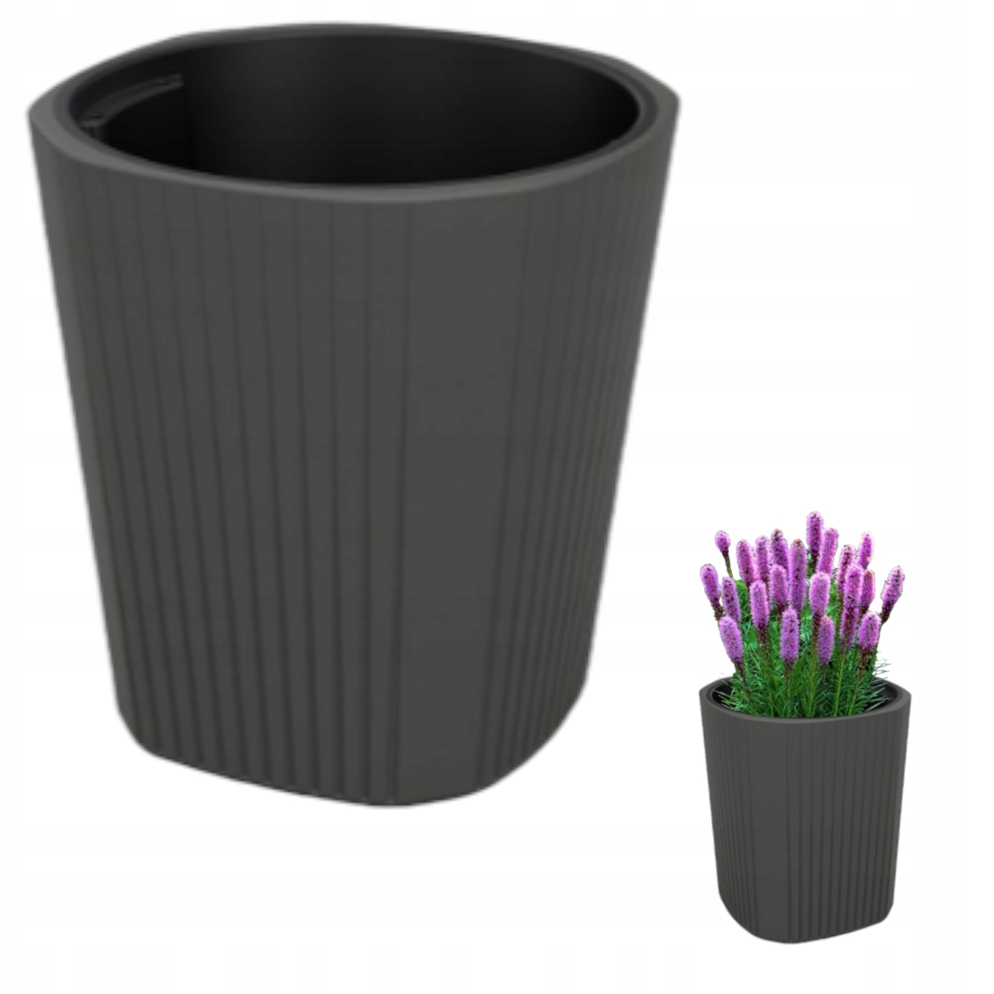 Donica Z Wkładem Osłonka Doniczka Duża 39x40CM Antracyt Ogrodowa Plastikowa