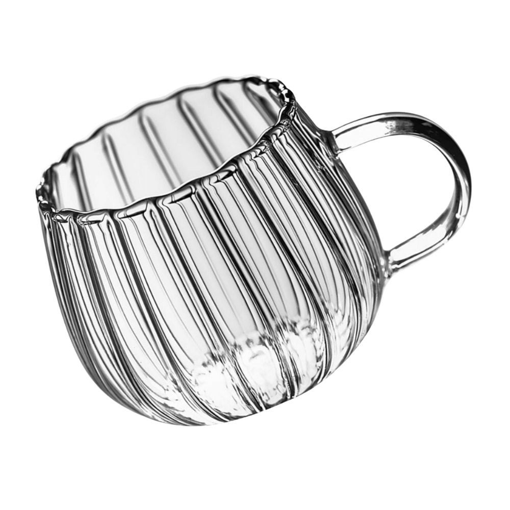 FILIŻANKA SZKLANKA DUŻA RYFLOWANA Z UCHEM KUBEK NA KAWĘ HERBATĘ 400 ml