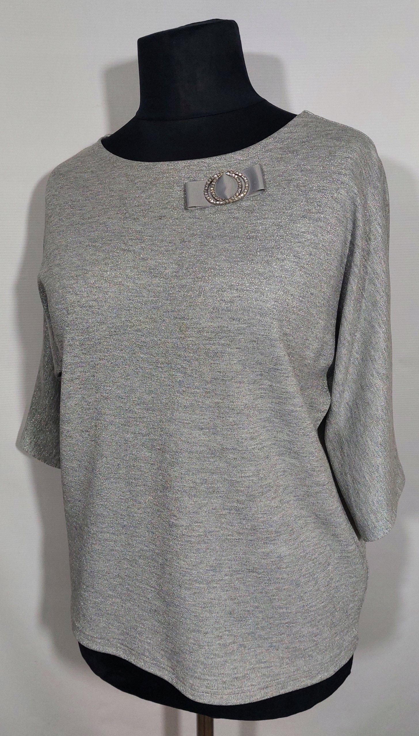 Bluzka Top Agii.... połysk srebro dzianina r 44 Wzór dominujący bez wzoru