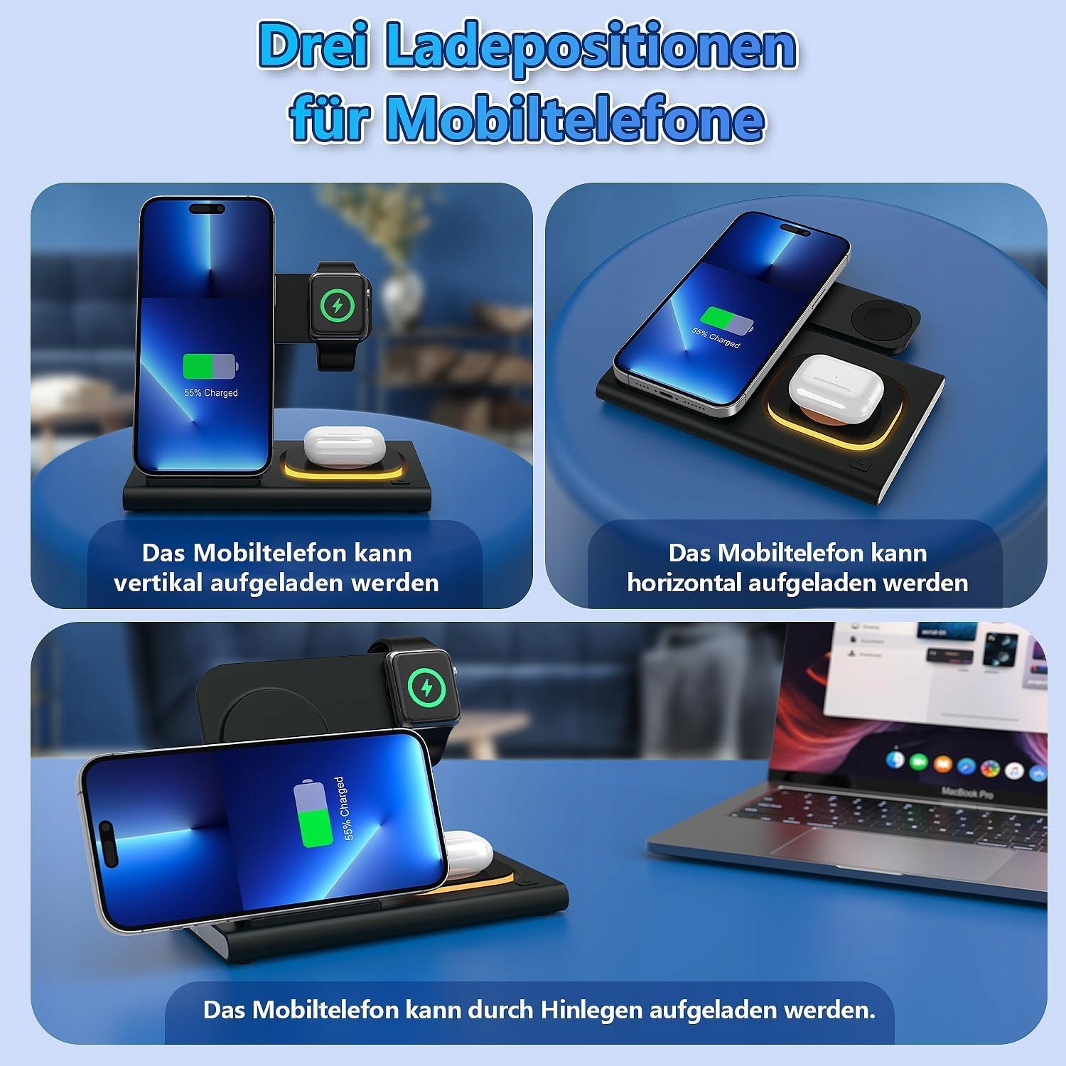 Jeenek Ładowarka 4w1 Stacja Ładowania Bezprzewodowa Dla Apple — miniatura 5