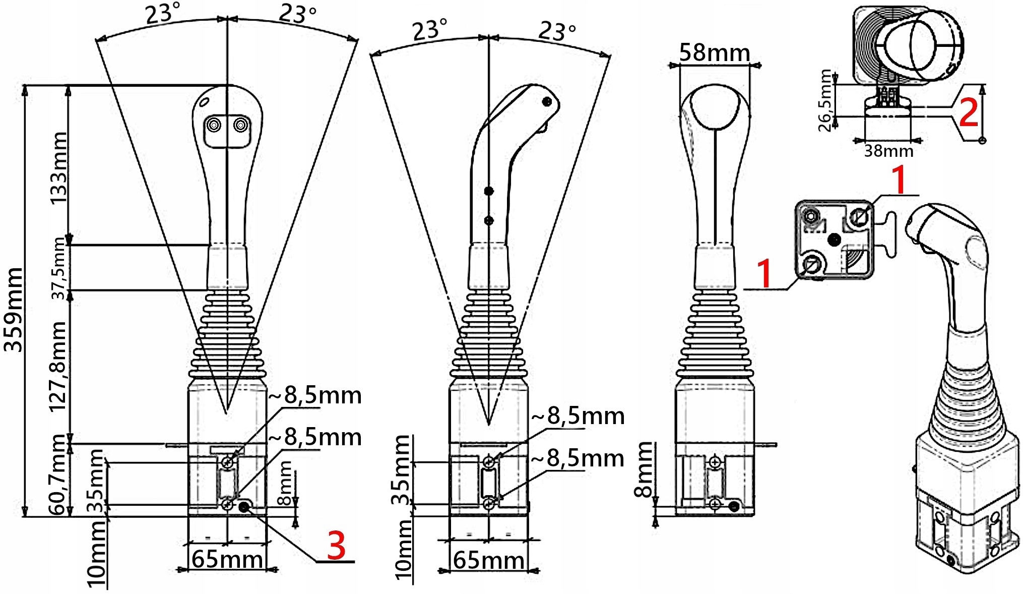 ROZDZIELACZ 4SEK80L JOYSTICK DZIELNIK TUR ZATRZASK Numer katalogowy części 8515.2P.2X1,5M