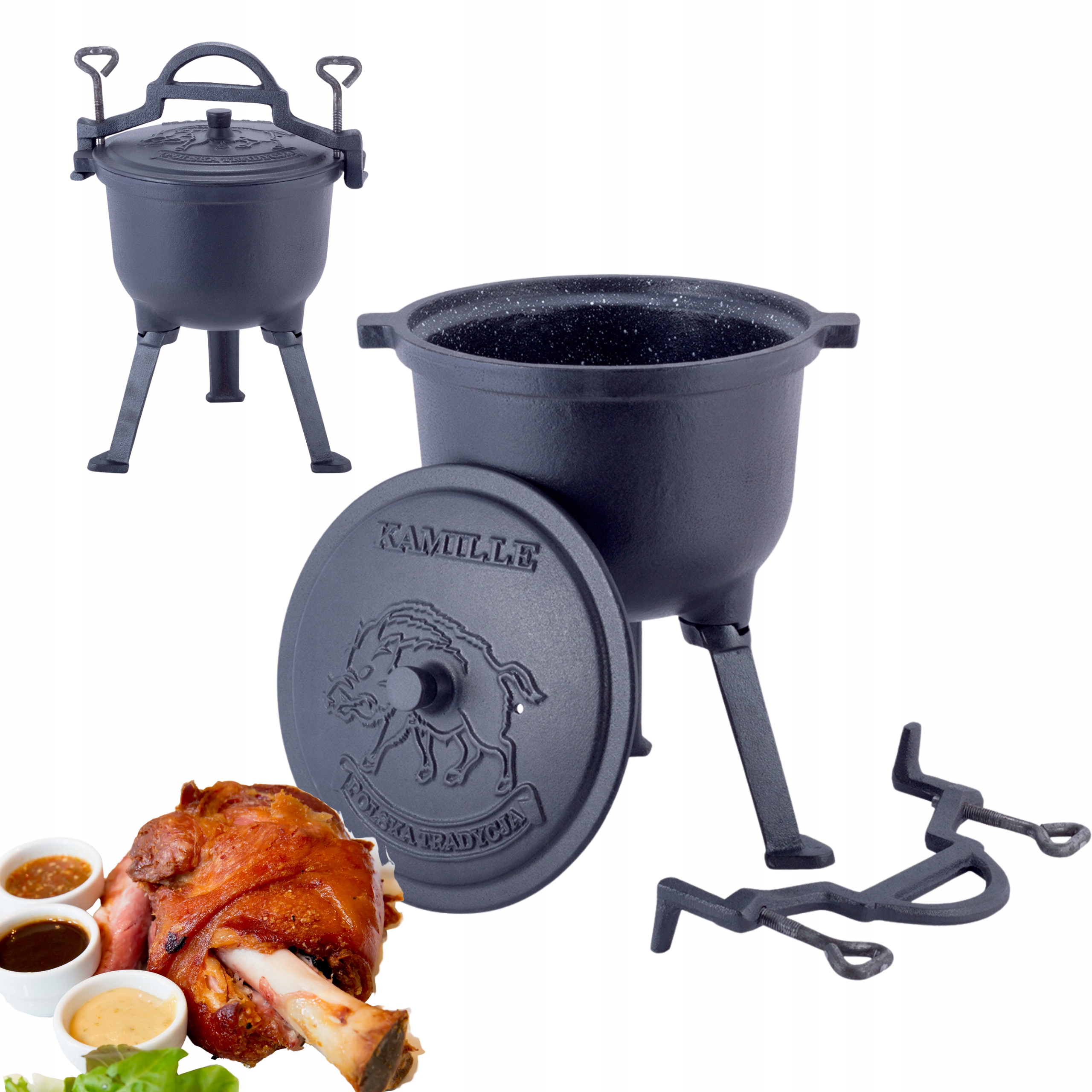 Poľovnícky Liatinový Smaltovaný Kotlík Hrniec Na Oheň 7 L Kamille