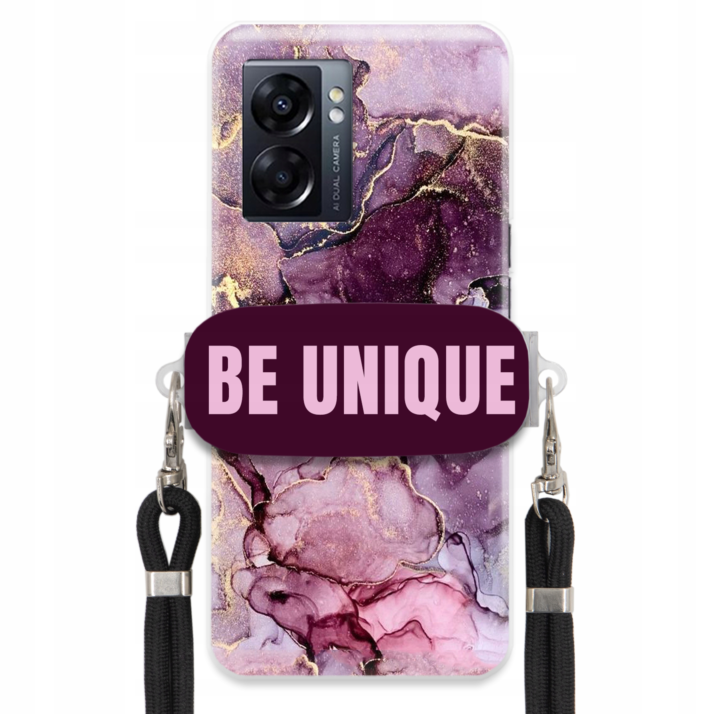 Pouzdro Premium pro Oppo A57 5G Case Uchopovací šňůrka Černá Fialová Mramorová