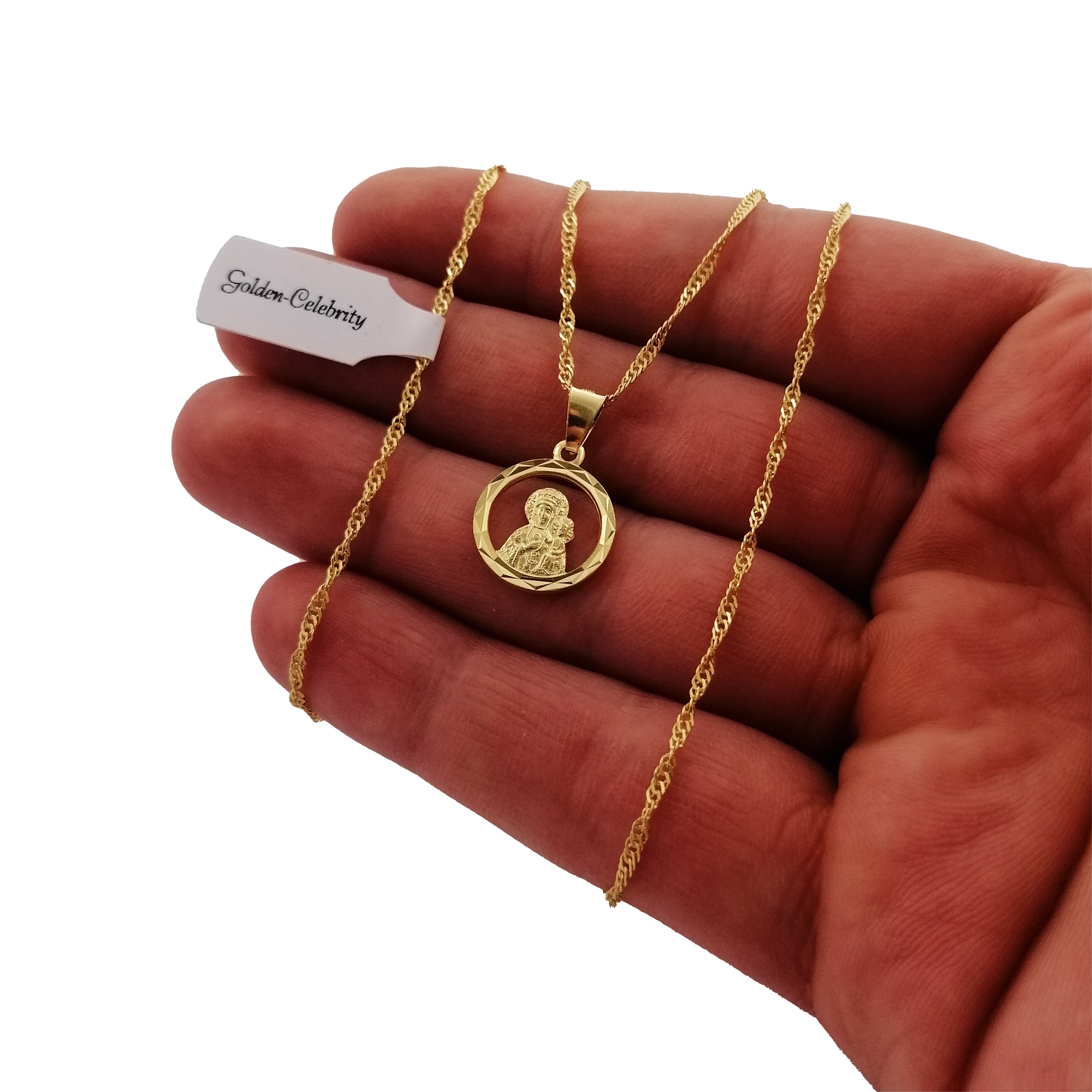 ZŁOTY ŁAŃCUSZEK MEDALIK MATKA BOSKA PR.925 GRAWER Stan opakowania oryginalne