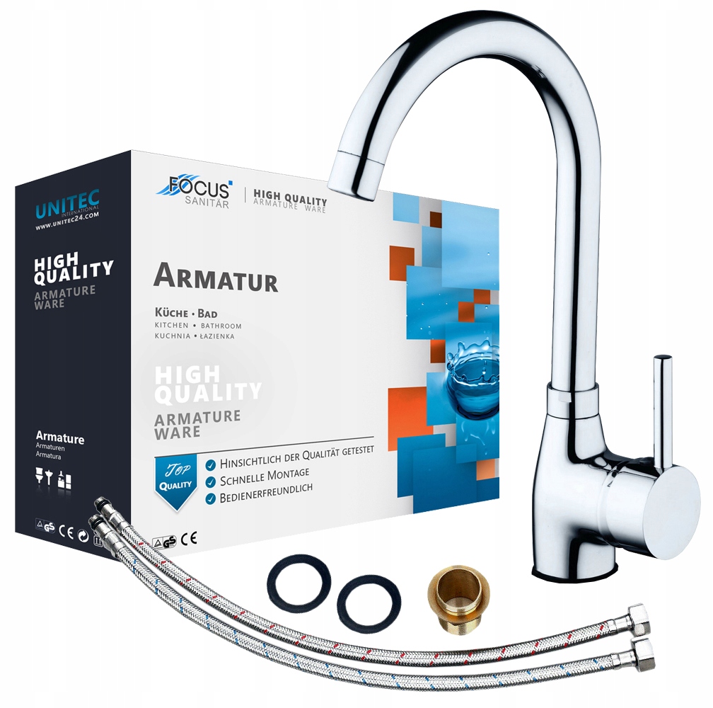 BATERIA KUCHENNA ZLEWOZMYWAKOWA WYSOKA OBROTOWA NABLATOWA ŁUK CHROM STOJACA